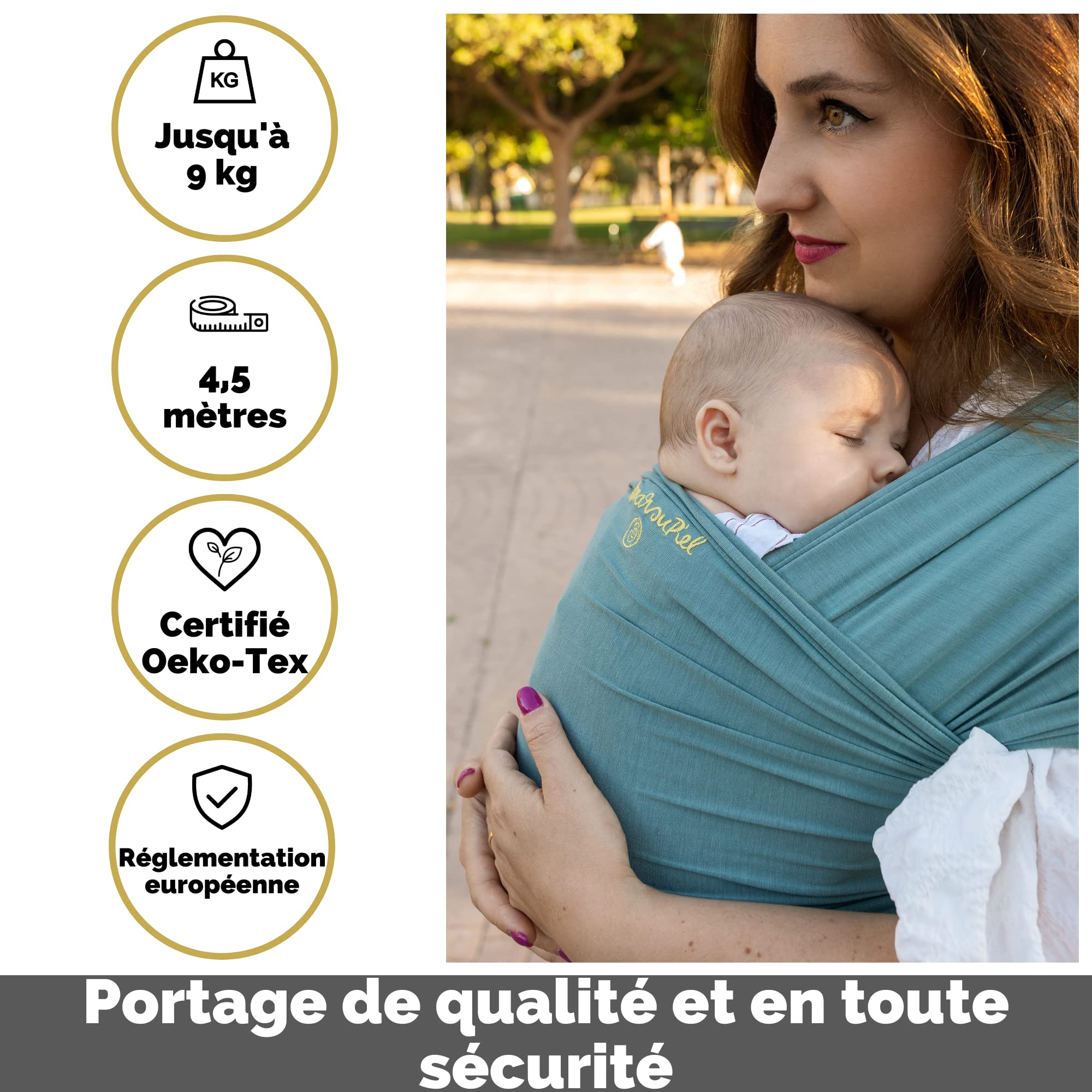 Amarsupiel | Écharpe de portage bébé en Bambou | Élastique | Facile à utiliser, polyvalent et ergonomique | Certifié OEKOTEX | Tissé fabriqué en Allemagne | Menthe
