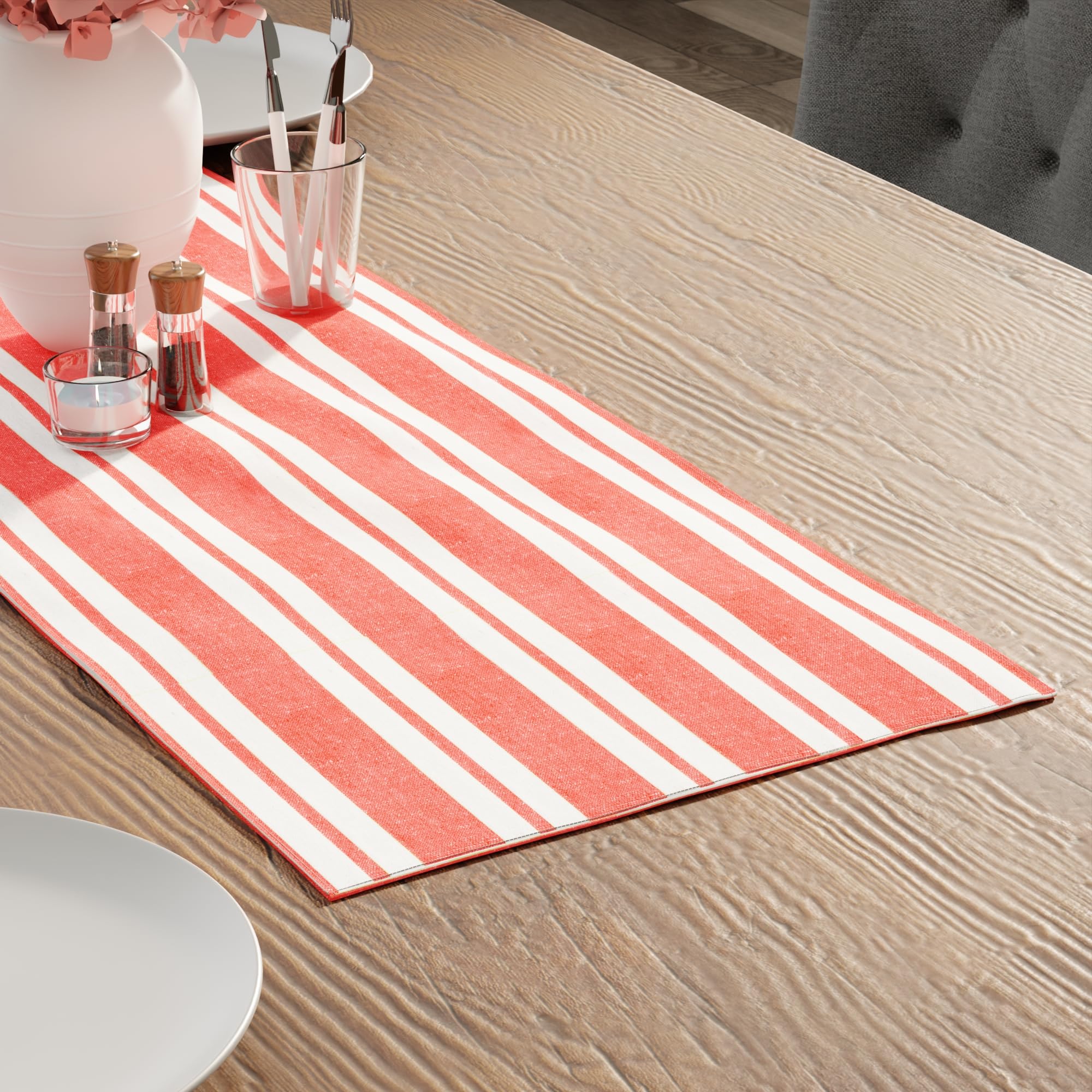 Encasa XO Cotton Dining Table Runner | Franca Orange Stripes | Size 13x36 in - Machine Washable & Durable