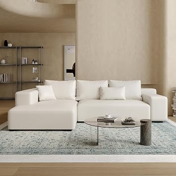 Acanva Imola L-Shaped Sectional Sofa with Chaise, Vegan Leather | Solid Wood Frame, Wide Arm, Oversized Couch for Living Room
