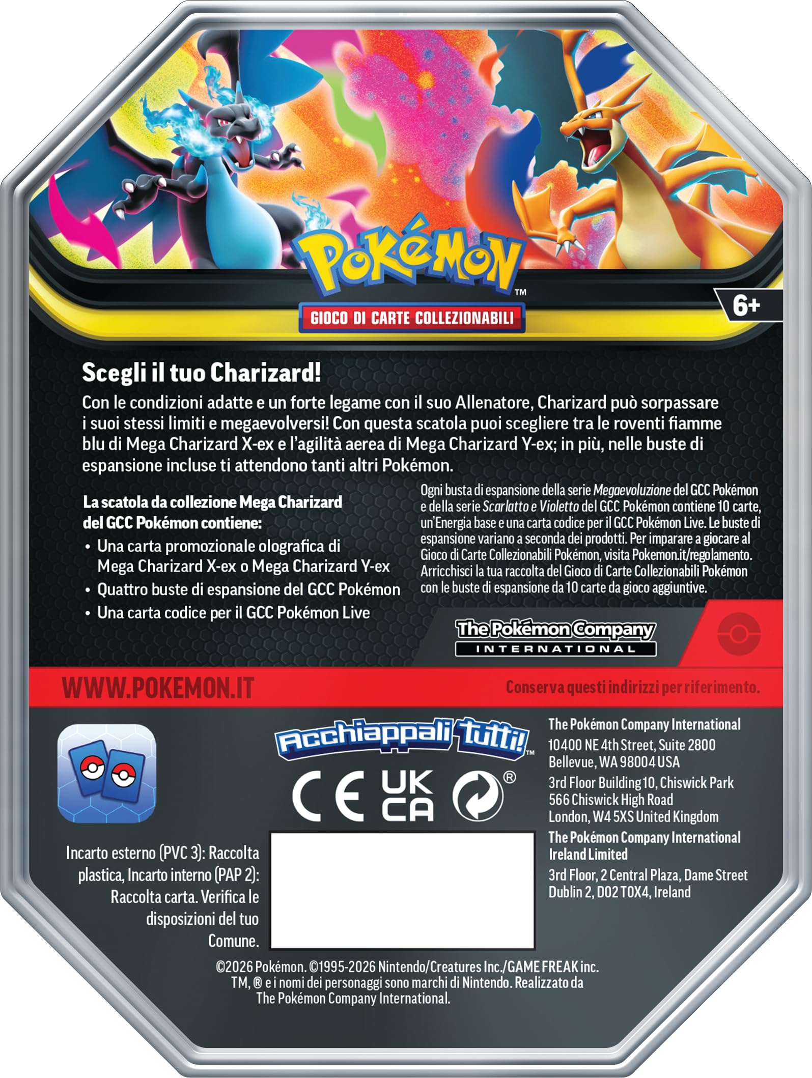 Pokémon: scatola da collezione Mega Charizard/Mega Charizard Y-ex del GCC Pokémon (quattro buste di espansione e una carta promozionale olografica), Edizione in Italiano