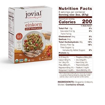Jovial Einkorn 100% Organic Whole Wheat Penne Rigate, 12 Oz, 6 Pack