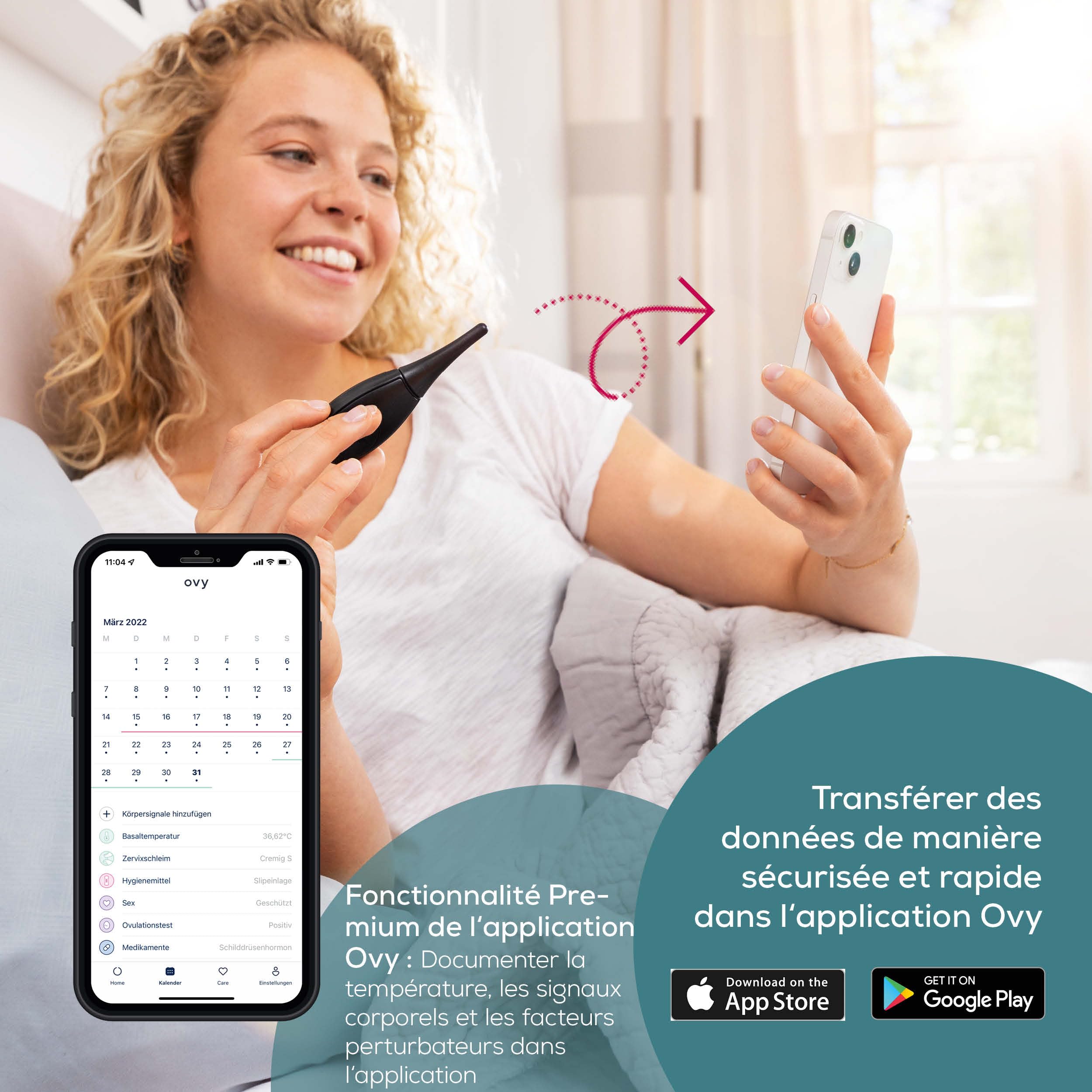 Beurer OT 30 Thermomètre Basal Connecté Bluetooth, Digital avec Application pour Détermination de l'Ovulation et Planification de la Grossesse , Noir