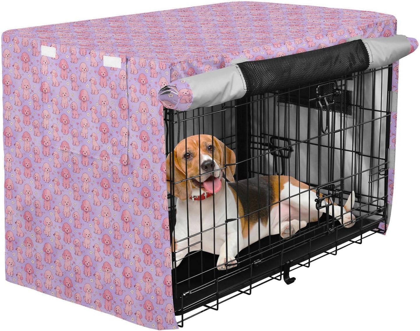 Cute Dogs Pink Crate Covers for Dogs Pet Kennel Cover Dog Crate Curtains 48 Inch