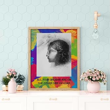SIGNWIN Framed Brave Girl, Sketch, Colorful, Oil Painting Wall Art, Facing Fear, Dream, Rise Wall Decor Prints, Inspirational Quote Wall Decor for Living Room, Bedroom - 8"x10" Natural
