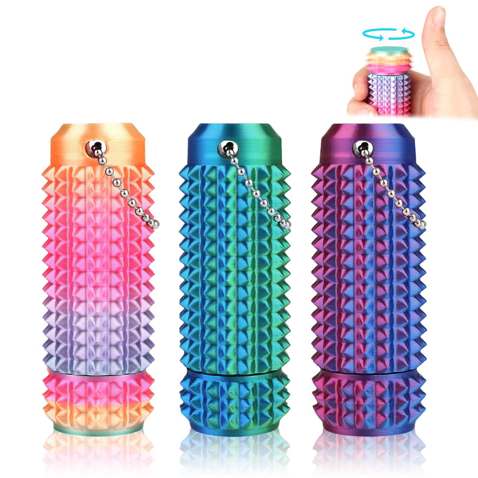 AHRLIC 3PCS Little Ouchies Pain Fidget Toy, 360 Pain Stimming Fidgets, 3D Printed Spiky Grippie Stim Keychain, Discreet Sensory Keyring, Anxiety Stress Stim Toy for Relaxation, Focus and Calm