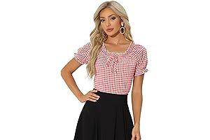 Red Gingham Shirt Women's Peasant Blouse