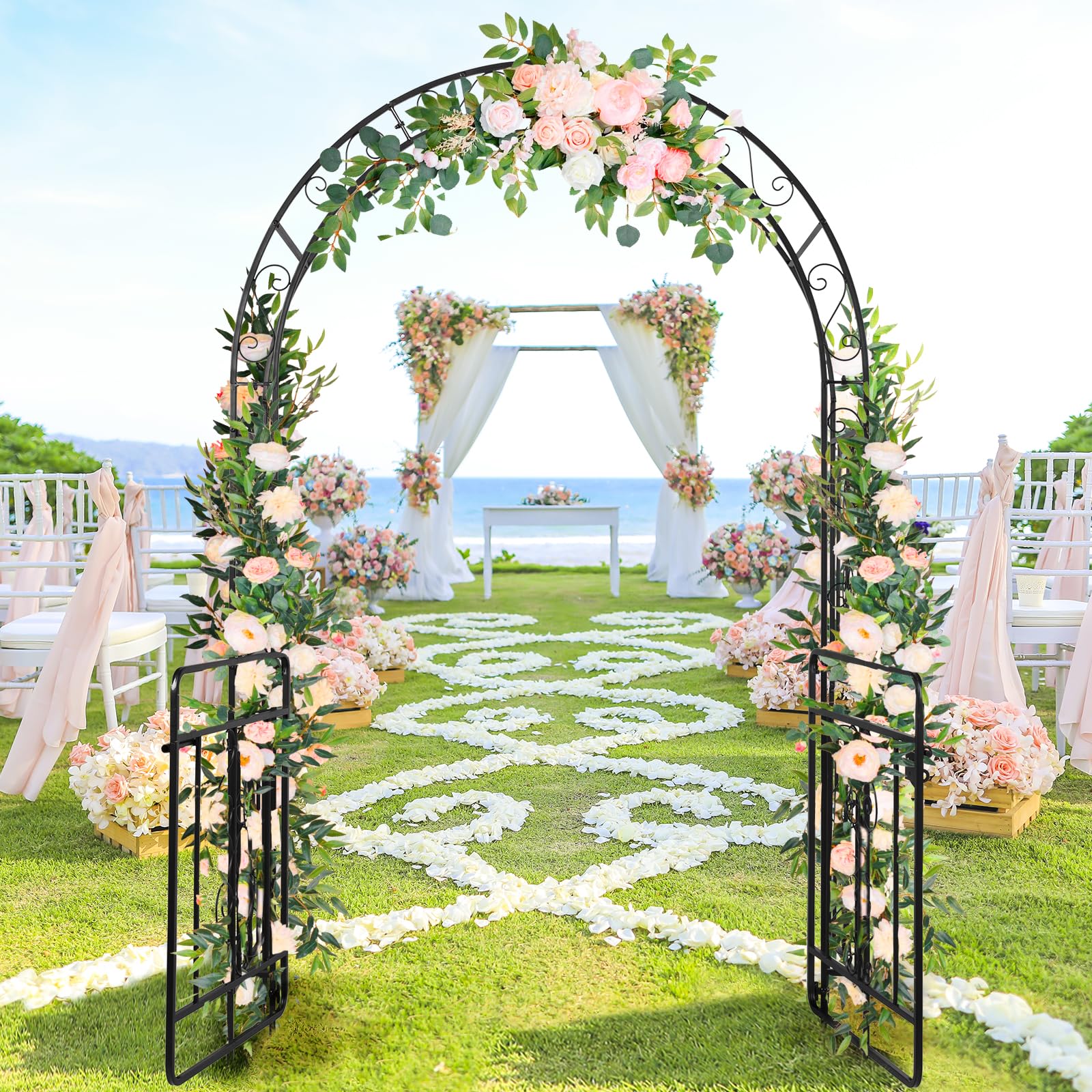 LEADZM Arche Métal Jardin, Arcade Mariage en Fer Revêtue de Poudre pour Plantes Grimpantes de Rose,Noir (Type d'étable avec Porte)