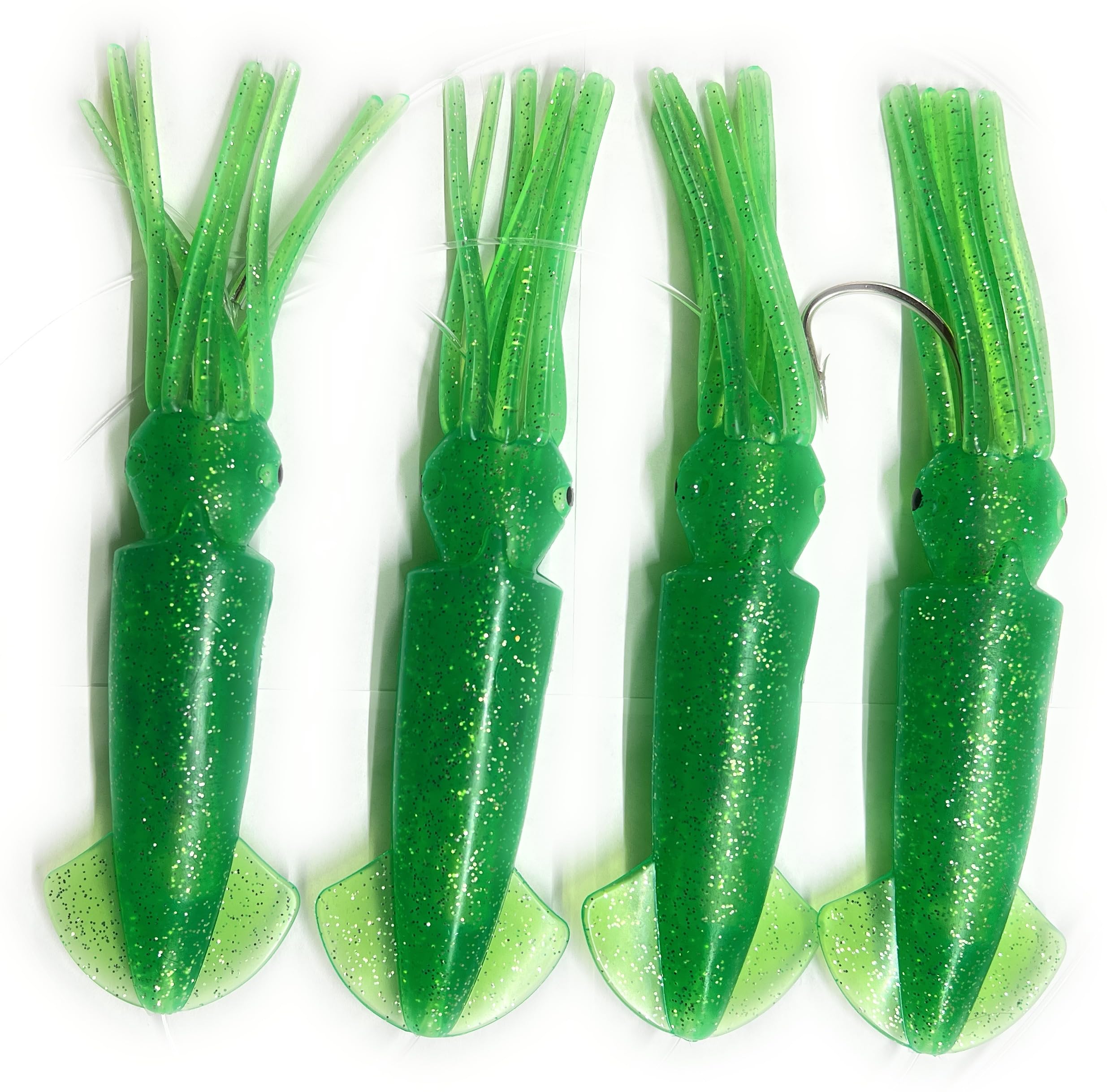 Squid Daisy Chain Trolling Fishing Lure and Teaser Combo with No.8 Stainless Steel trolling Hook (Hot Pink)