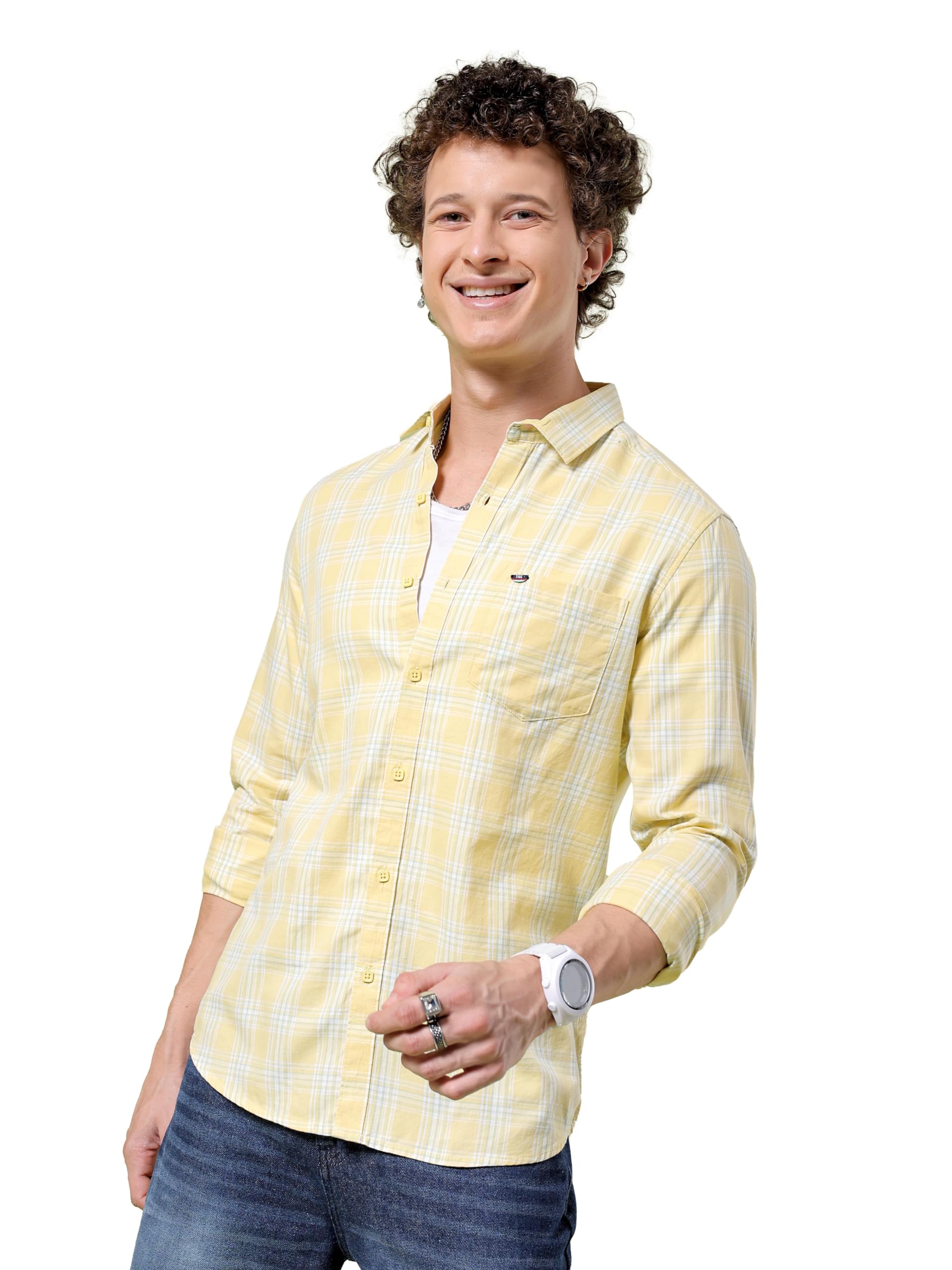 the indian garage co Men Slim Fit Checkered Full Sleeves Cutaway Collar Casual Shirt-picture-49