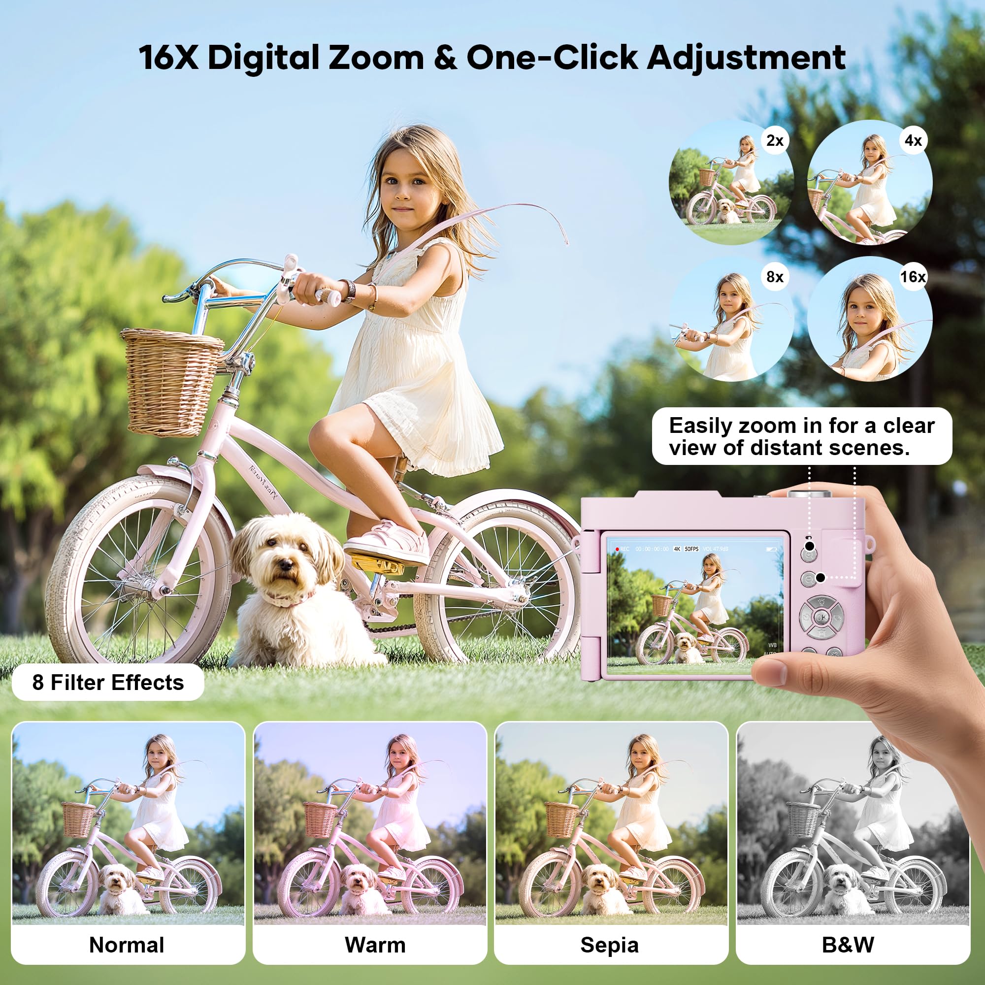 4K Digitalkamera für Fotografie Autofokus, Kompakte 50MP Kamera mit 180° Flip Screen, 16X Digitalzoom, Camara Fotografica mit 32GB Karte - Großartig für Vlogging und Lernen Fotografie