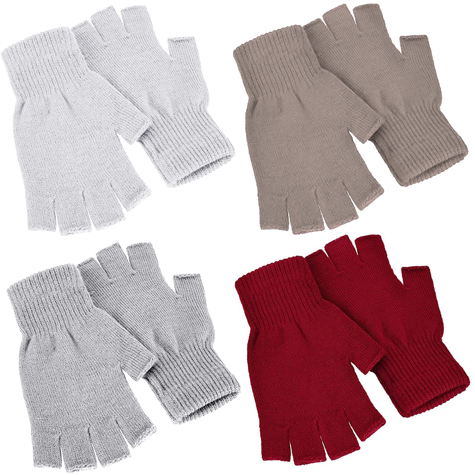 SATINIOR 4 Pairs Winter Half Finger Gloves Knitted Fingerless Mittens Warm Stretchy Gloves for Men and Women