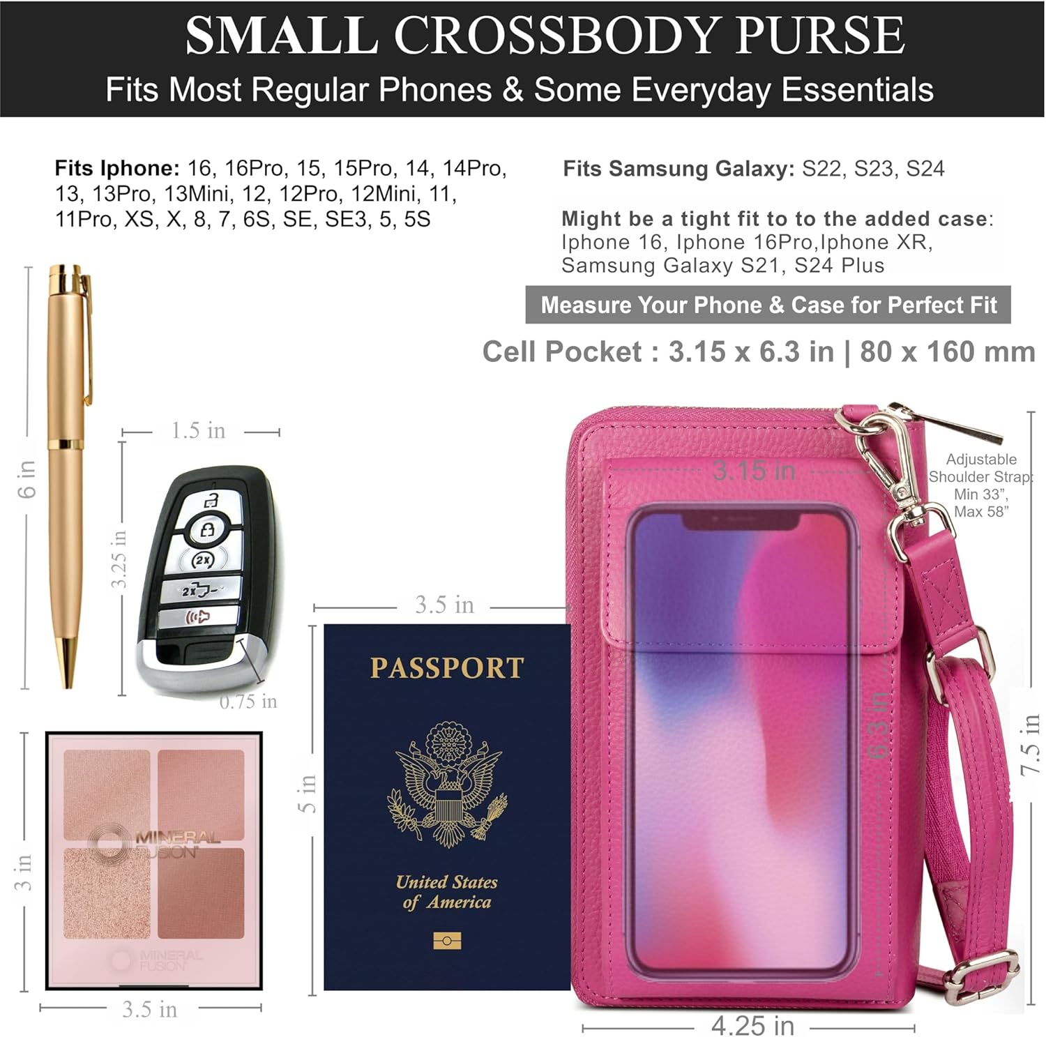 BULL GUARD Crossbody Leather Wallet Phone Purse, Anti Theft and RFID Blocking, Small Elegant Design for Travel - Image 5
