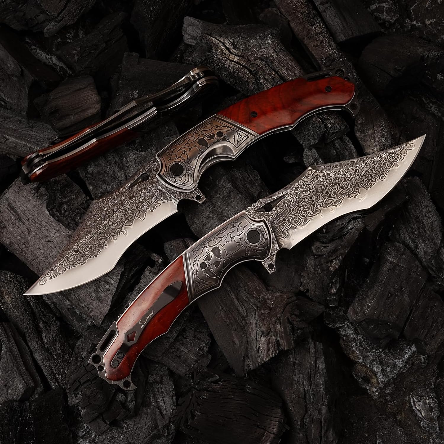 VG10 Core Damascus Steel Folding Knife Suitable for EDC, 4.13 "rosewood Handle, Lined Lock, Outdoor Survival Camping, Suitable for Men and Women