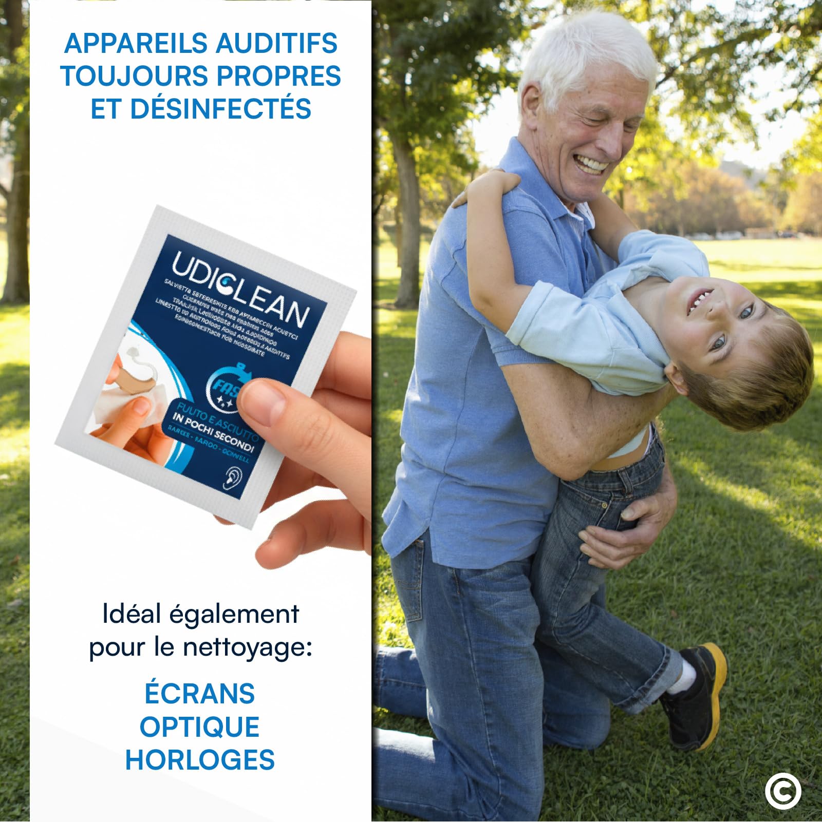 200 Lingettes Humidifiées Udiclean Lingettes à Séchage Rapide - pour Appareils Auditifs Implants Cochléaires Éliminent Graisse Sueur Saleté - Emballées Individuellement