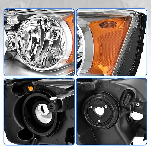 Miniatura 4 de DWVO Conjunto de faros delanteros compatible con Dodge Grand Caravan 2011-2019  Chrysler Town & Country 2008-2016 carcasa cromada ámbar reflector,