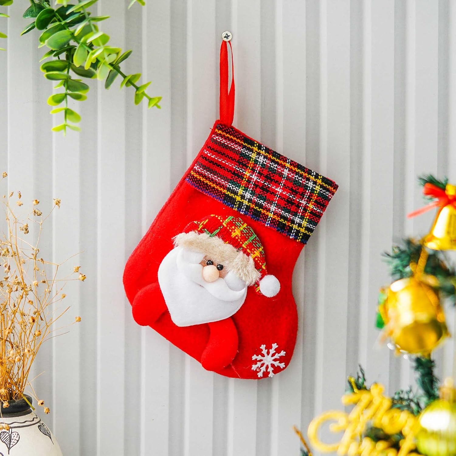 eCraftIndia Red Merry Christmas Stockings Santa Claus Design Socks Decoration Xmas Gifts for Women Men Kids Girls Boys Friends Christmas Decorations Items for Home Ornaments