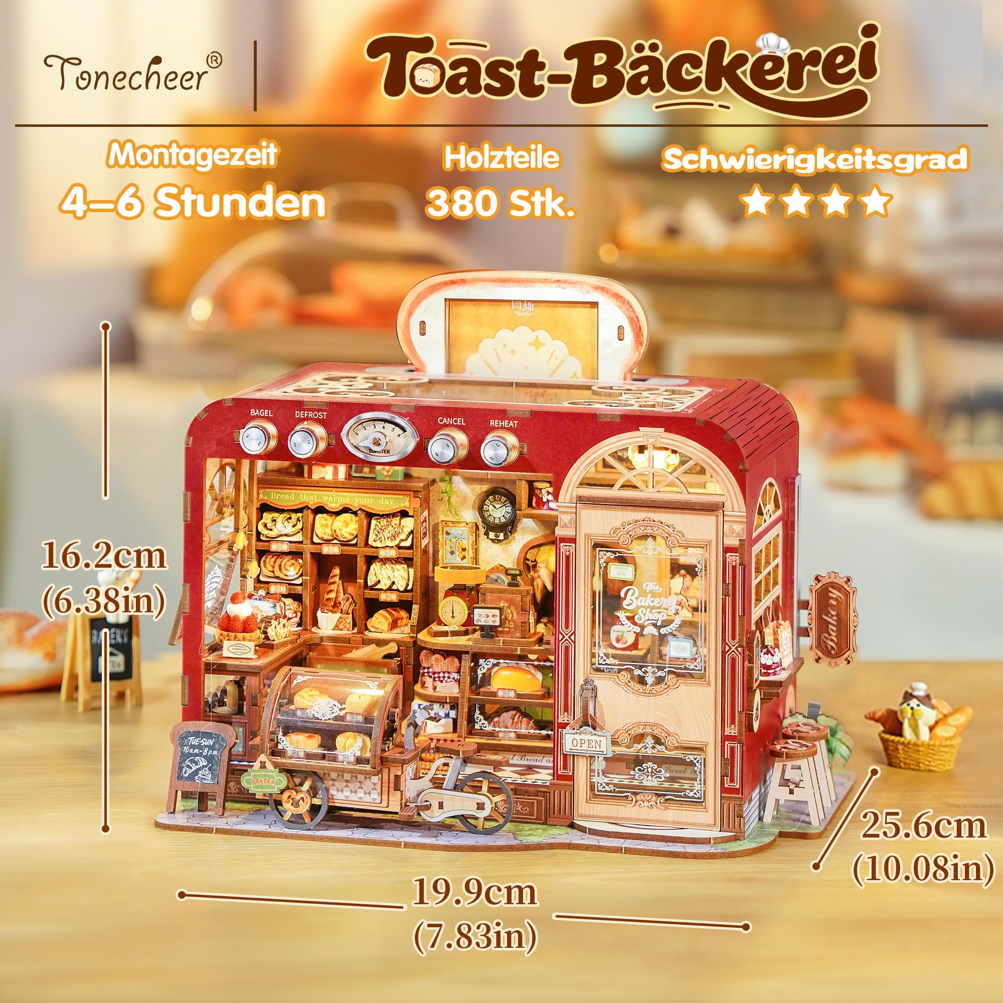 Tonecheer Book Nook Kit | DIY Puppenhaus & Miniatur Haus Selber Bauen | Modellbausatz für Erwachsene mit LED | 3D Puzzle Bücherstütze | Deko für Bücherregal (Toast-Bäckerei)