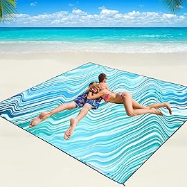 WIWIGO Beach Blanket Waterproof Sandproof Beach Mat 79 X 83/10\'x9\'for 2-8 Adults Quick Drying Outdoor Picnic Mat Beach Accessories for Travel, Camping, Hiking