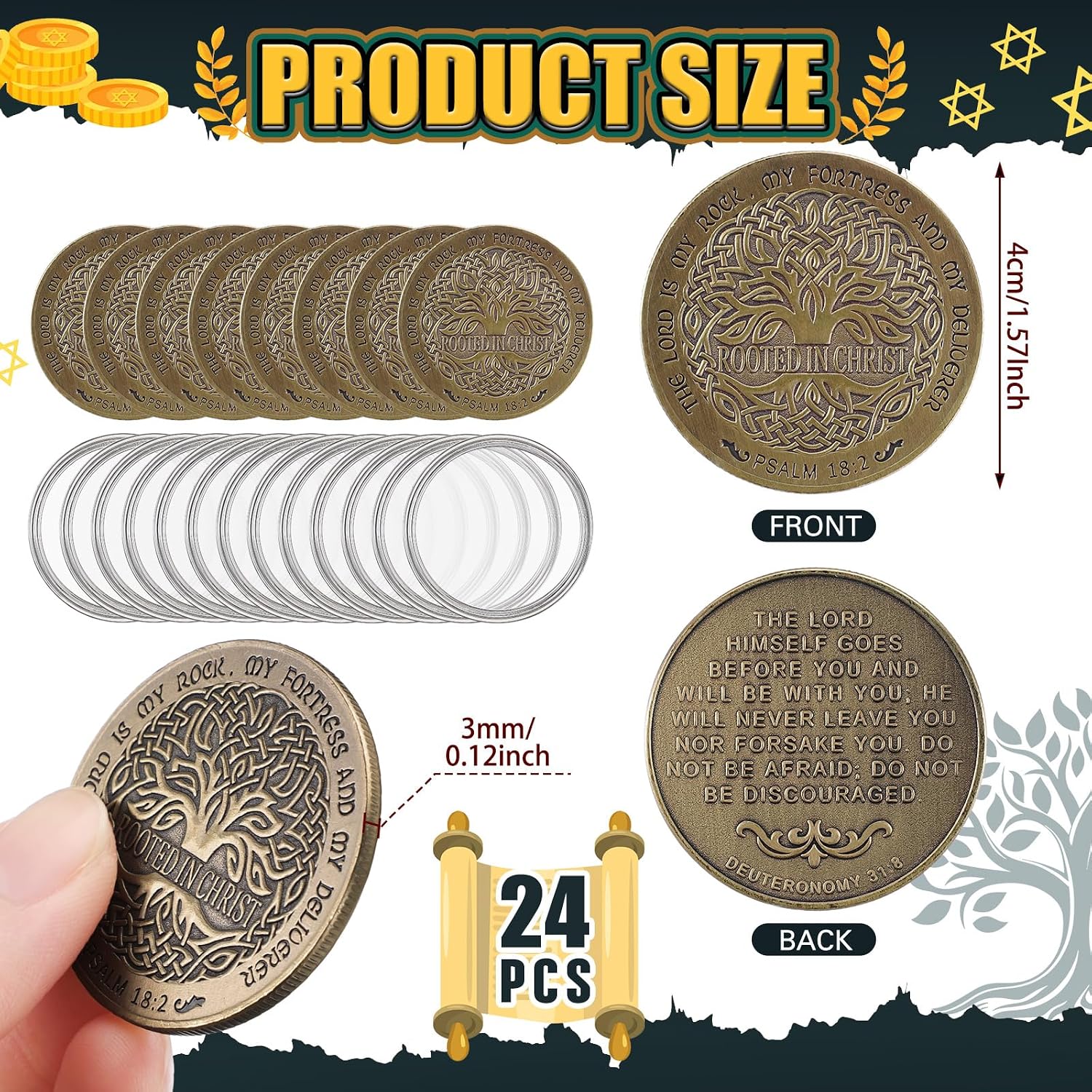 Siifert 24 Pcs Veterans Military Commemorative Challenge Coins Affirmation Veteran Gift Military Rooted in Christ Commemorative Coin for Veteran Thanks Gift Anniversary(Rooted in Christ)