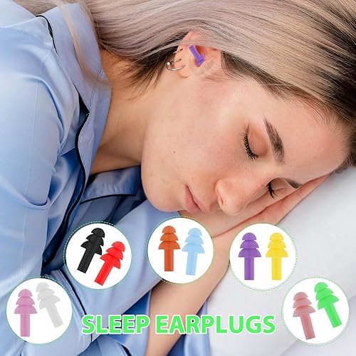 Miniatura 3 de Sibba 10 pares de tapones para los oídos para dormir, de silicona suave, reutilizables, para dormir con cancelación de ruido durante el estudio,