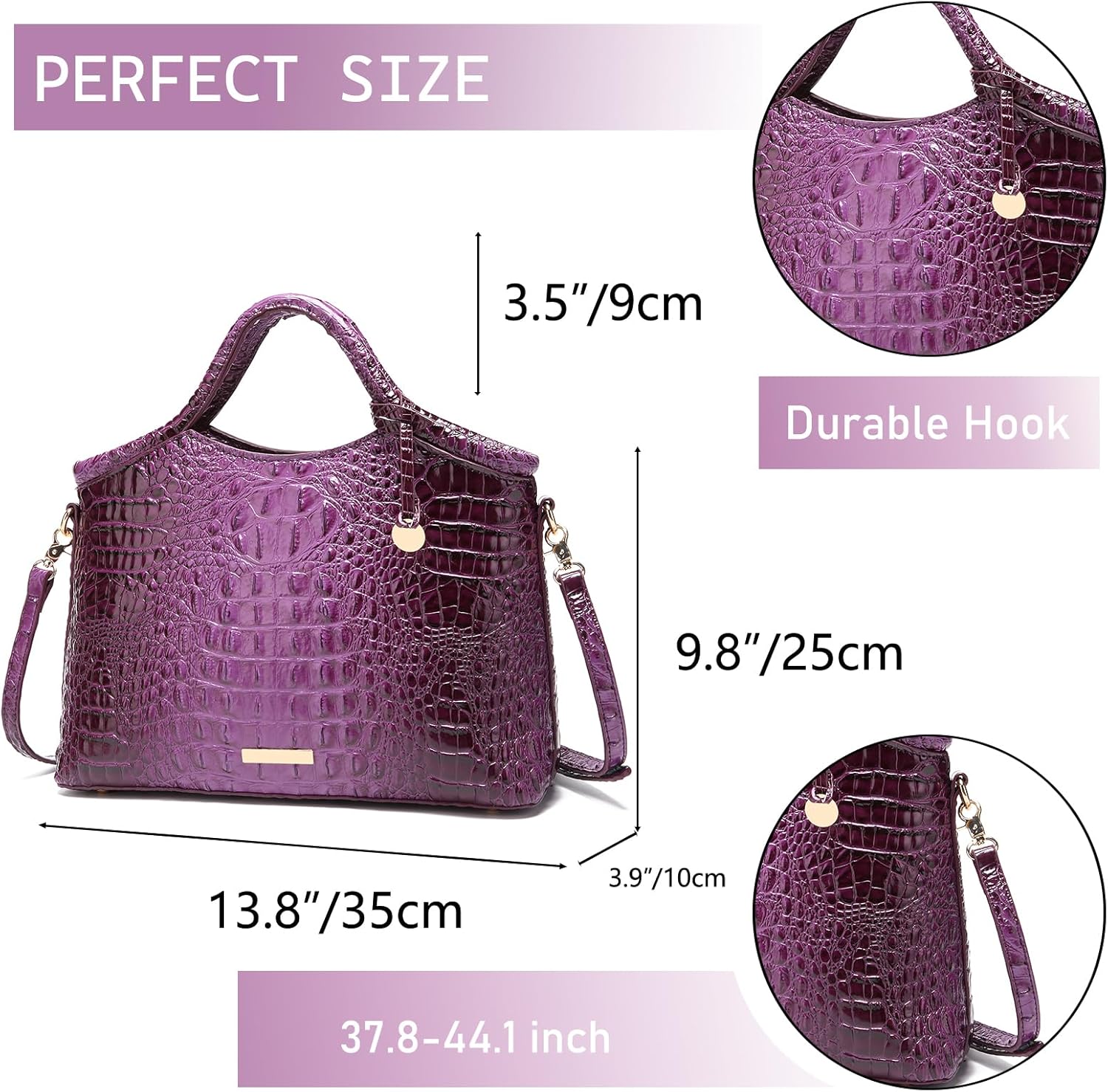Crocodile Pattern Gradient Top Handle Satchel Large Capacity Tote Bag Casual Versatile Commuter Bag Leather | Crocodile Pattern, Gradient, Top Handle, Large Capacity, Casual, Versatile - Image 4