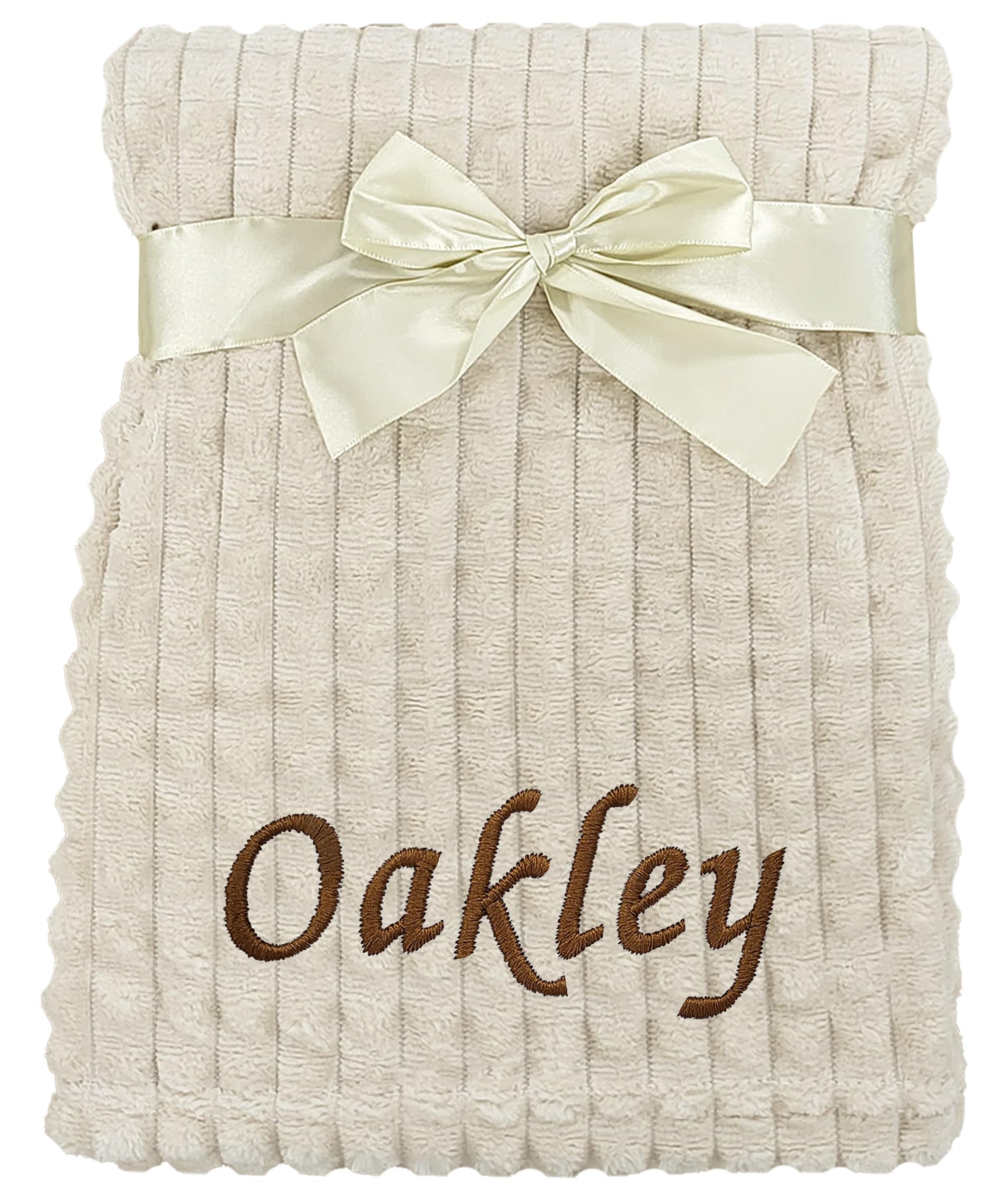 Baby Boy Girl Personalised Blanket Embroidered Name (Taupe Squares)