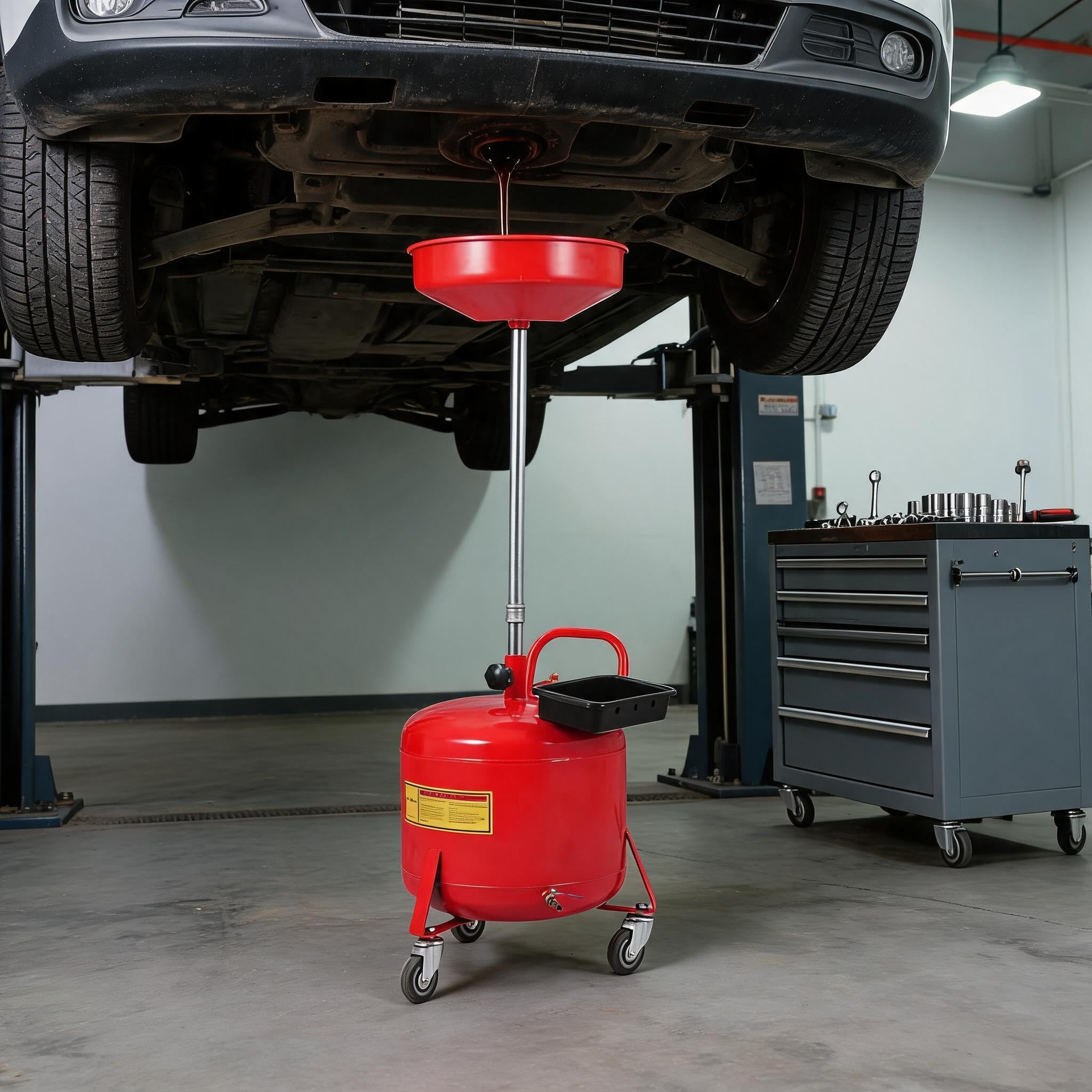 GarveeHome Garage Boss 8 Gallon Air Operated Waste Oil Drain Tank with Wheels