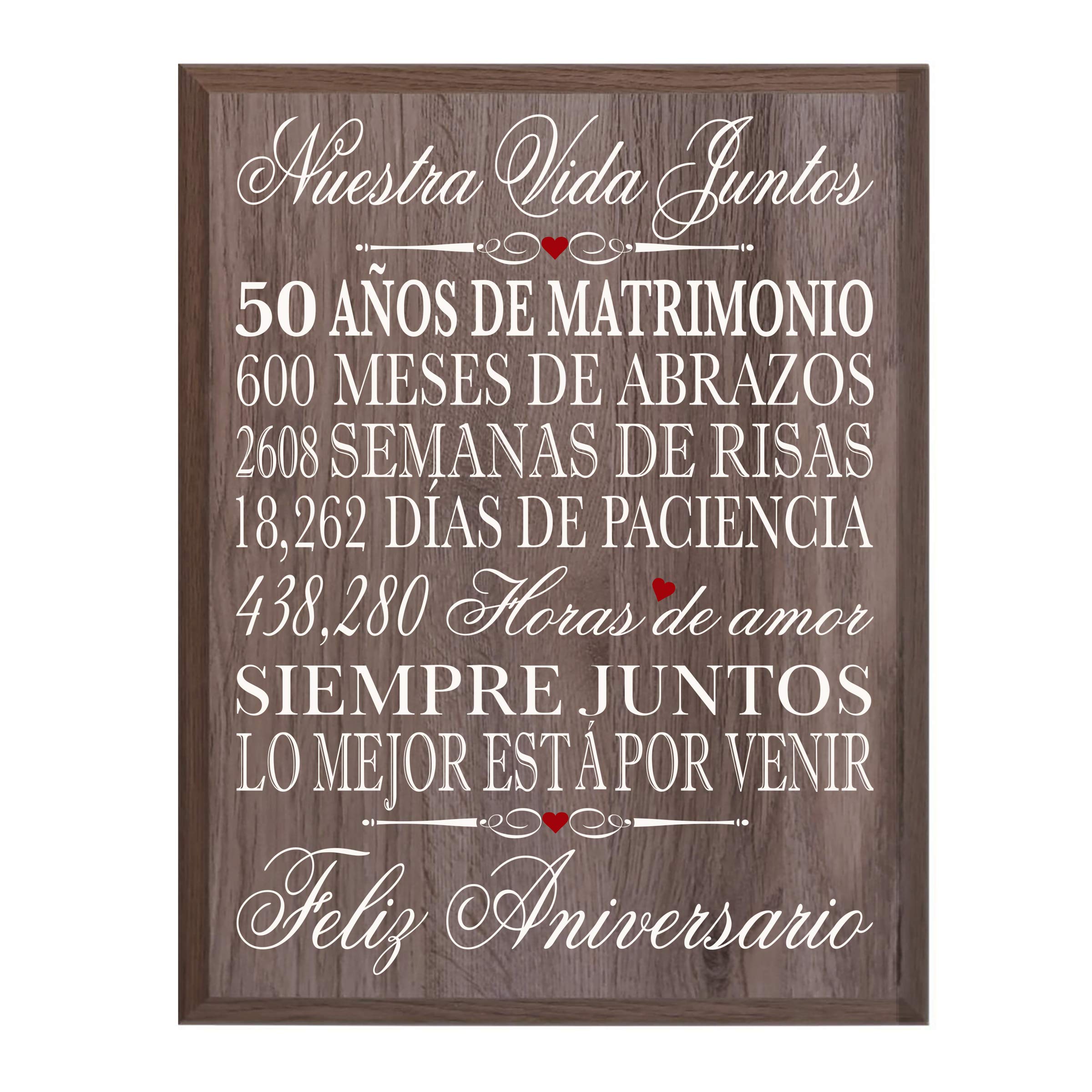 LifeSong Milestones Spanish 50th Wedding Anniversary Wall Plaque Gift for her, him, Husband, Wife, C