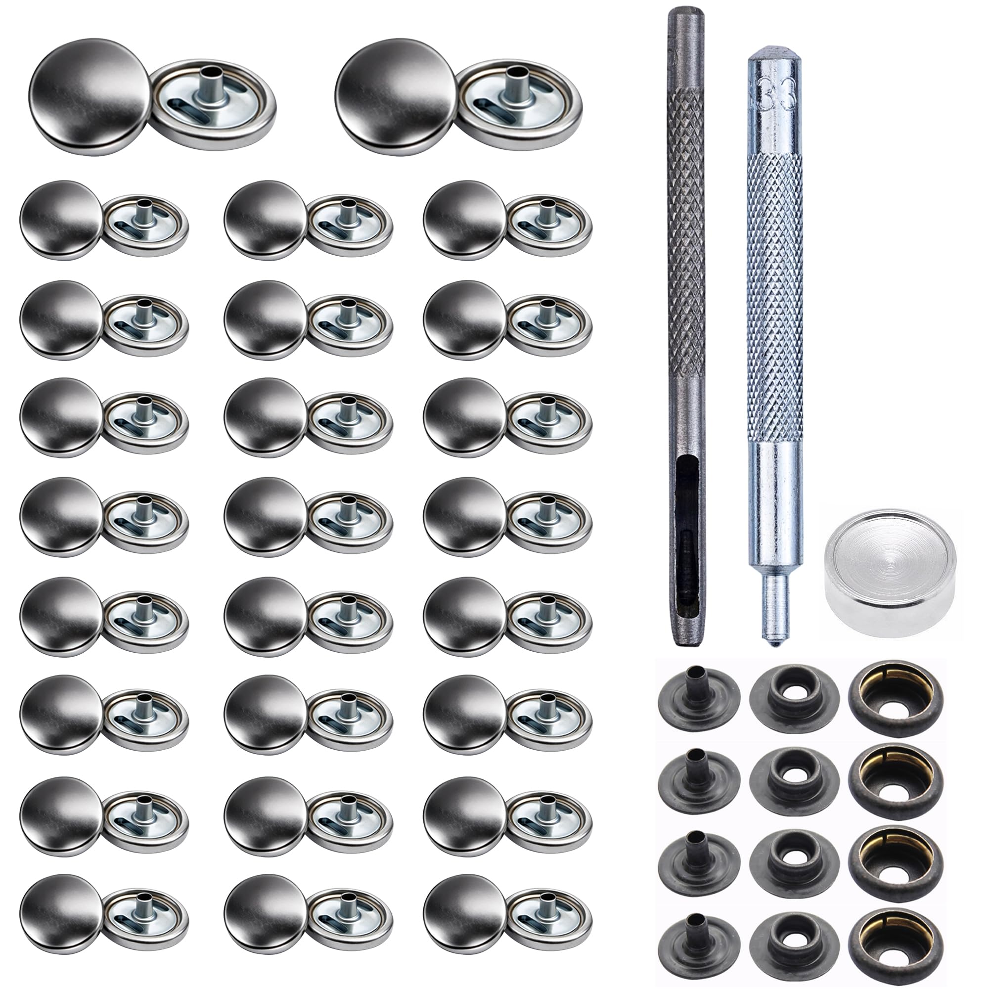 Trimming Shop 15mm Botones a Presión 4 Parte, Durable y Ligero Metal Cierres con Mano Fijación Herramienta para Jeans, Cuero, Tiras Costura Proyectos, Ropa Reparación - Plateado, 1000pcs