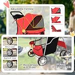 PawHut Pet Stroller with Reflective Strips, Foldable Cat Stroller with 360° Swivel Wheels, Brake and Washable Mat for Small Dogs and Cats, Red