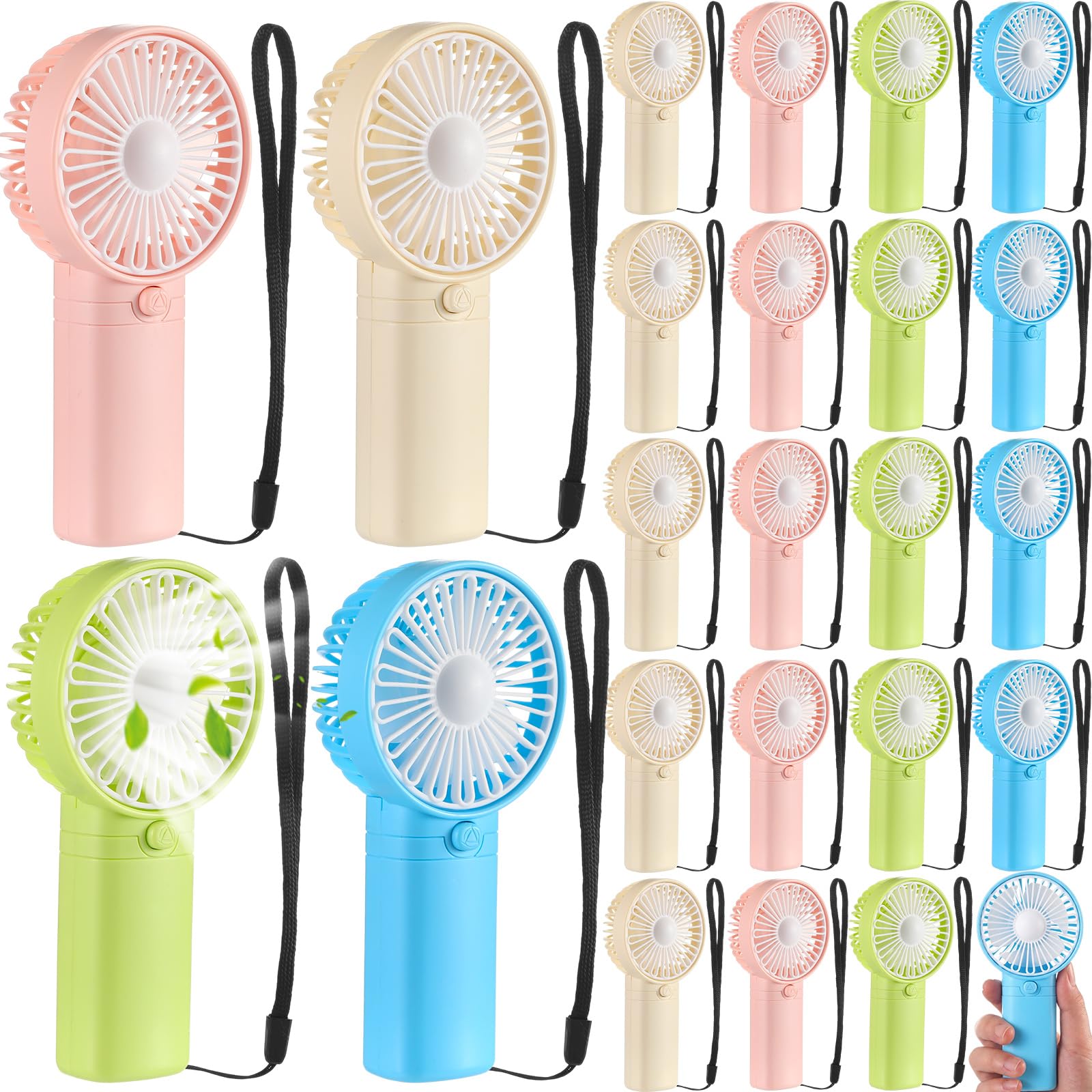 Woanger Mini-Handventilator, Großpackung mit Seil, zum Aufhängen, tragbare Wimpernfächer, kleine persönliche Kühlung für Hochzeit, Reisen, Make-up, Camping, Wandern, unabhängige weiße Box (Beige, Rosa