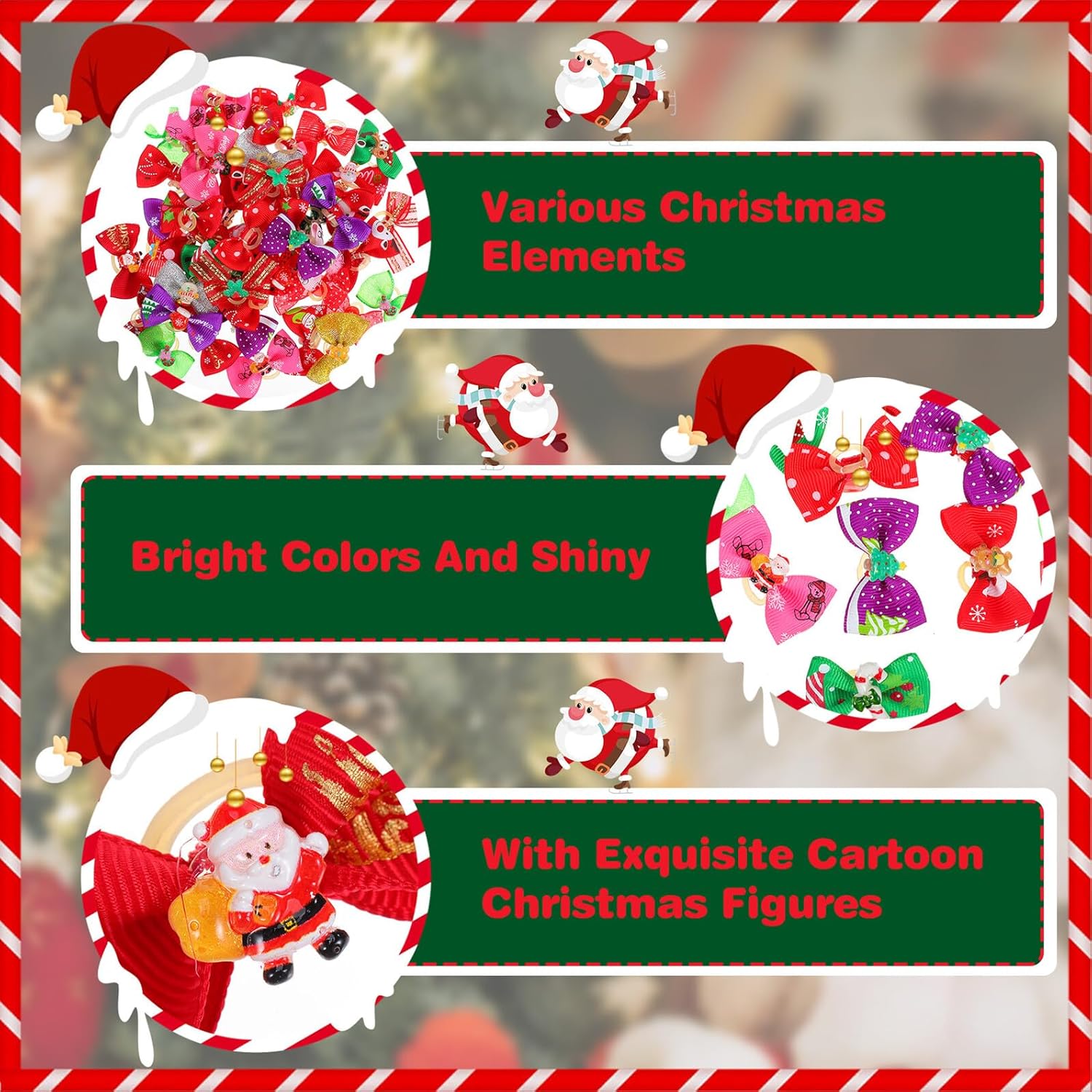 50 Pieces Christmas Dog Bows with Elastic Band Holiday Accessories for Pets Comfortable and Safe Design for Dogs and Cats Christmas 4