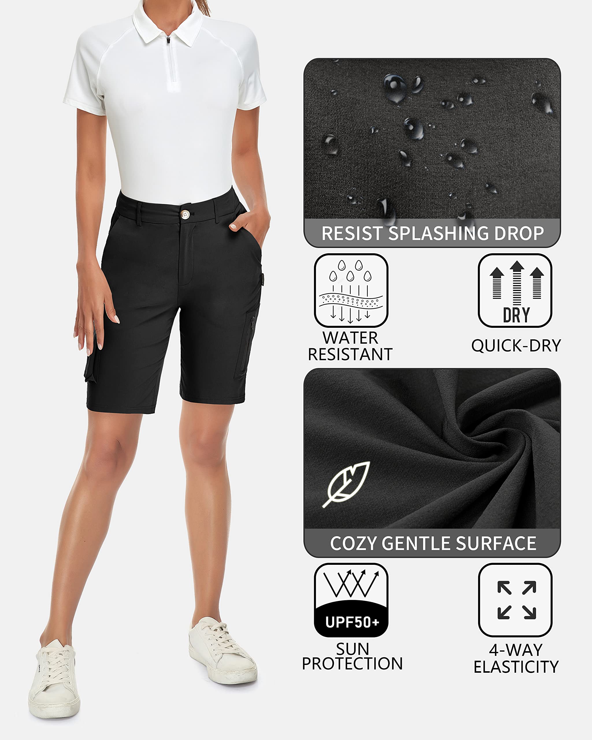 Soneven Pantalones Cortos Cargo Mujer Bermuda Shorts Ligero Verano con Bolsillos Cremallera para Trekking Montañismo Senderismo Entrepierna de 25cm