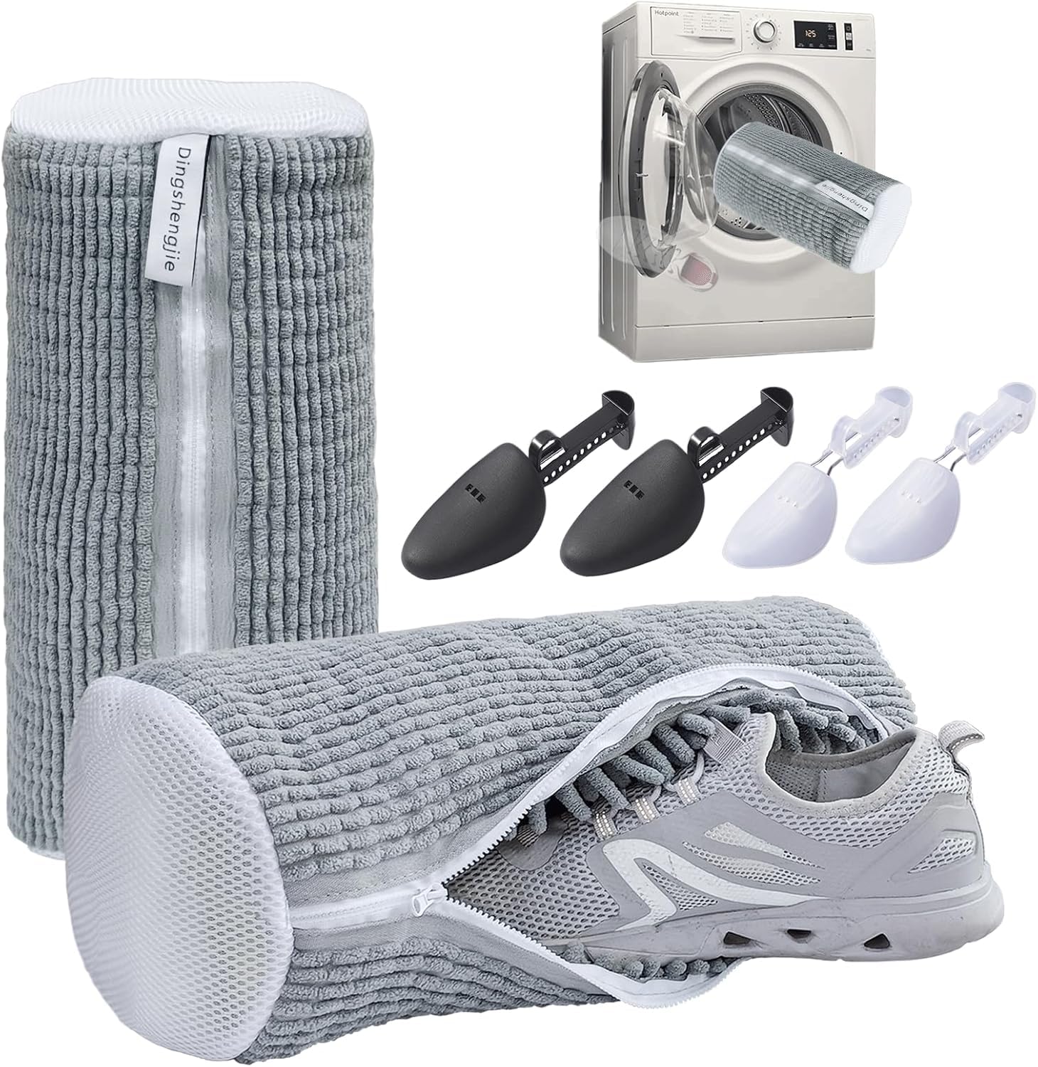 oan Reusable Microfiber 2 Shoes Wash Bag with Chenille Exterior, Machine Washable, 360° Deep Cleaning, Set of 1 (Grey)-picture-16
