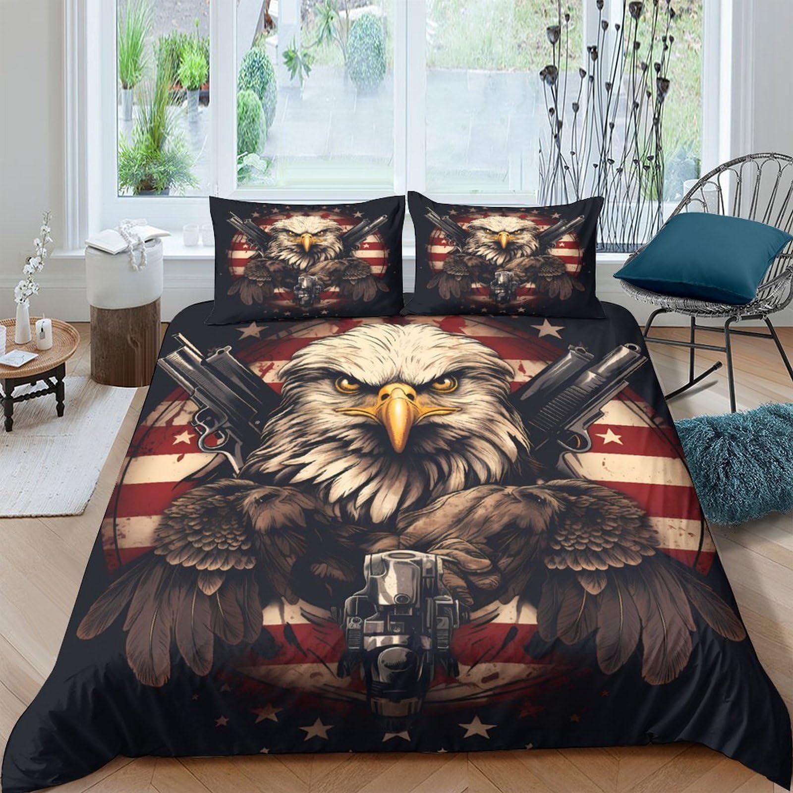 Ctjqhvkz Style-8 3D Printed American Flag Eagle Fitted Sheet Microfiber Soft Anti-Slip Bed Cover Bedroom Dorm Mattress Decor Single（135X200cm）