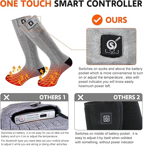 Miniatura 3 de SNOW DEER Calcetines térmicos eléctricos recargables actualizados 2023, 7.4 V, 2200 mAh, alimentados por batería, calcetines de calor para hombres y