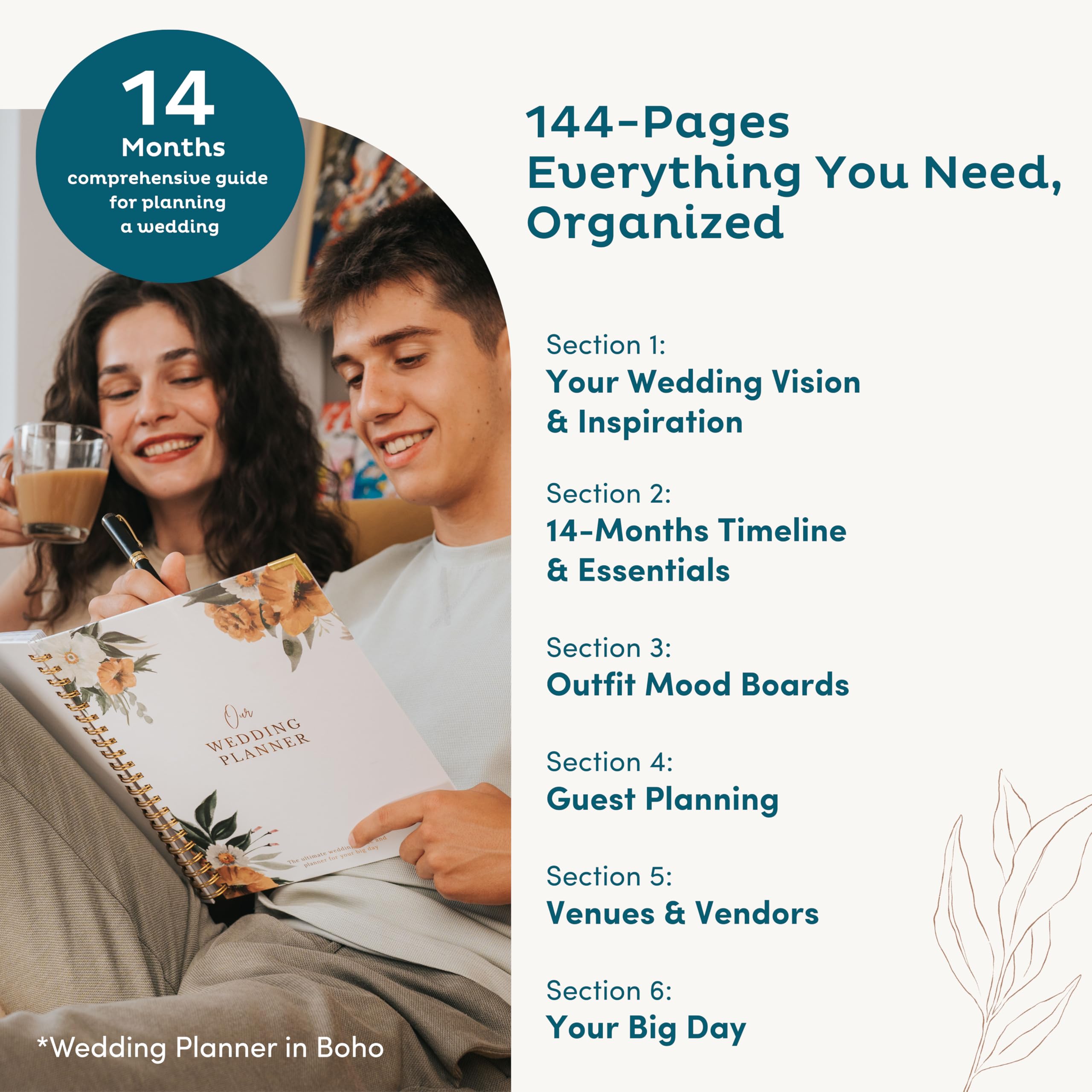 Nook Theory Umfassender Hochzeitsplaner und Andenken aus Leinen – perfekt als frisch verlobtes Geschenk, Hochzeitsplanung und Organizer-Buch für die Braut (Boho)