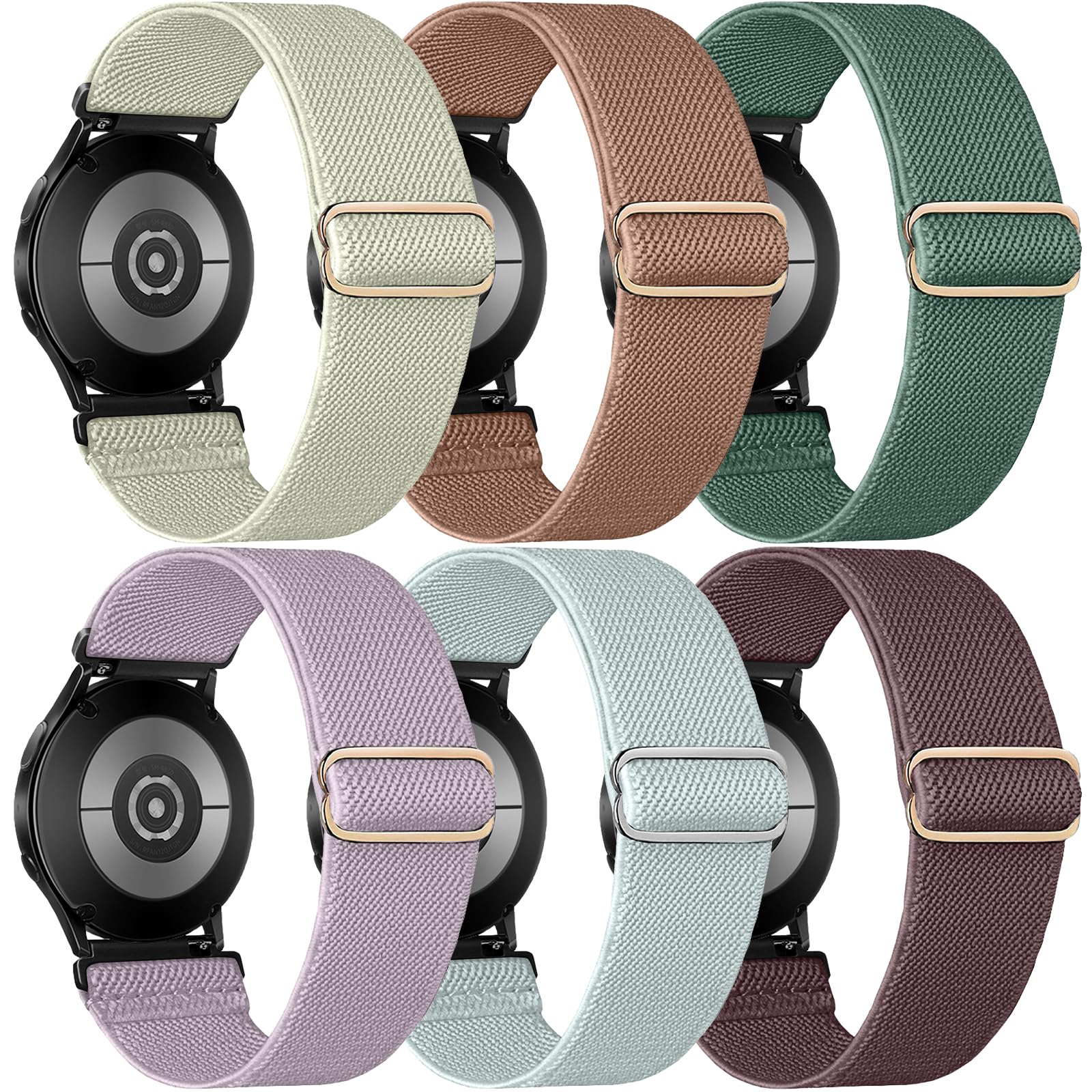 6 Pack Bands Compatible with Samsung Galaxy Watch 4 5 6 Band 40mm 44mm/Galaxy Watch 4&6 Classic Band/Watch5/5 Pro 45mm/FE 40mm, 20mm Stretchy Adjustable Nylon Sport Strap