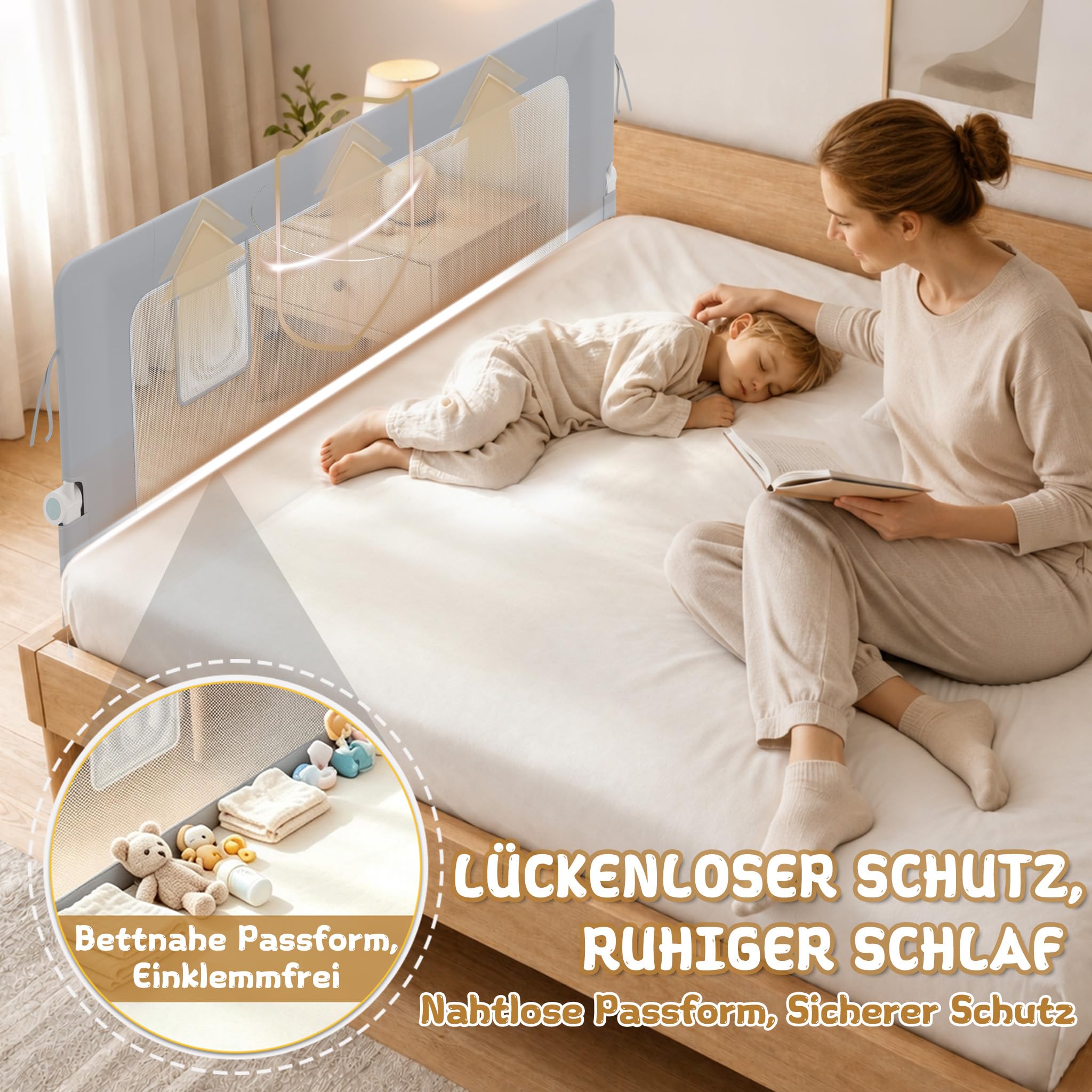 XMTECH 1 barrière de lit pour enfants de 18 mois à 5 ans, protection anti-chute, pliable, portable, pour tout-petits, de 18 mois à 5 ans, grise, 200 cm