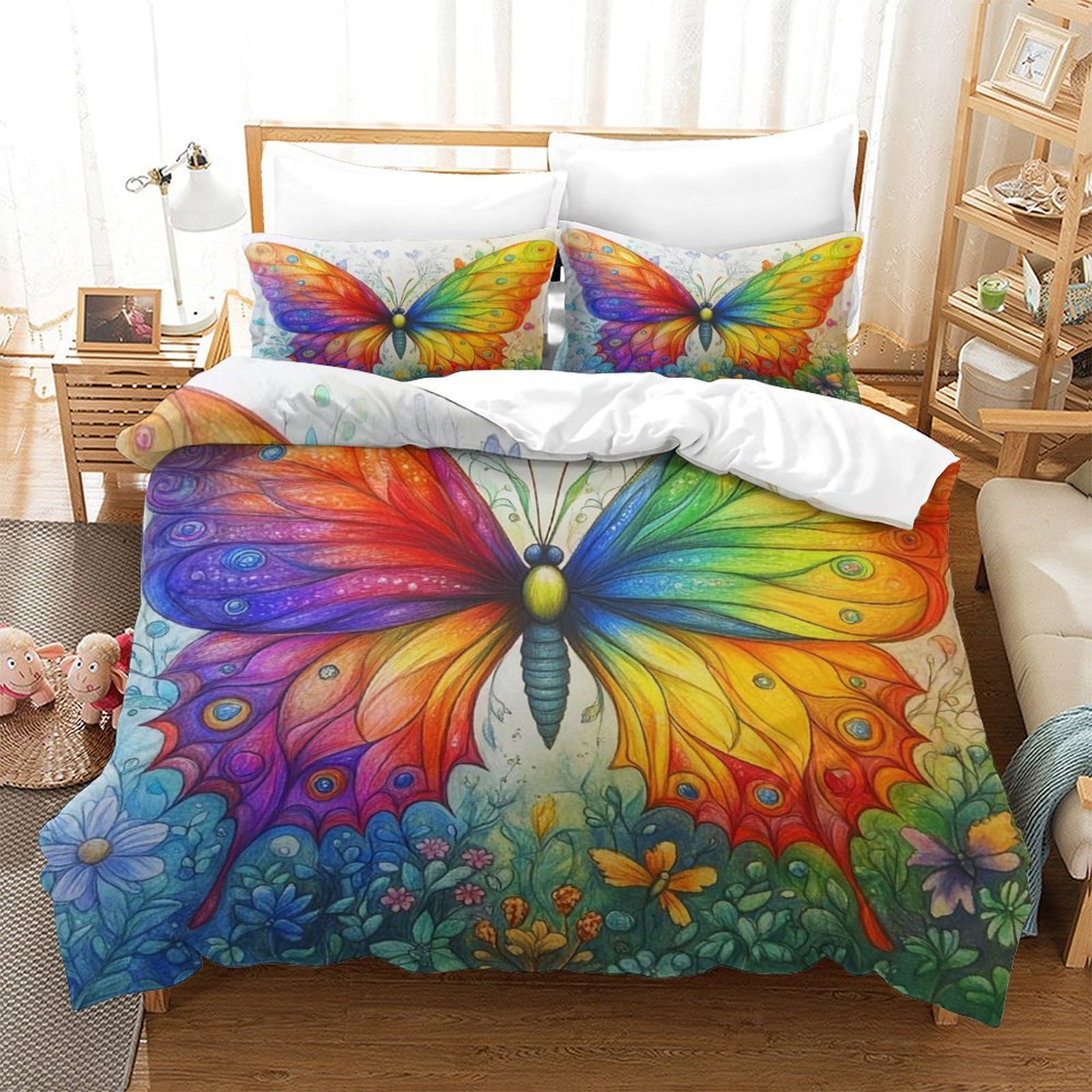 Magiczny motyl Zestaw pościeli 3-częściowy zestaw pościeli z mikrofibry motyl miękka poszwa na kołdrę dla chłopców i dziewcząt singielka (140 x 200 cm)