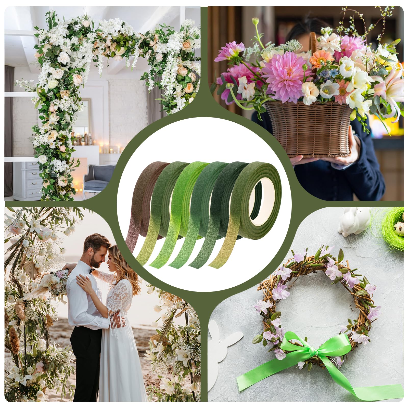Floristenband 12 Rollen Set - 6 Farben Je 27m Für Blumenbinderei