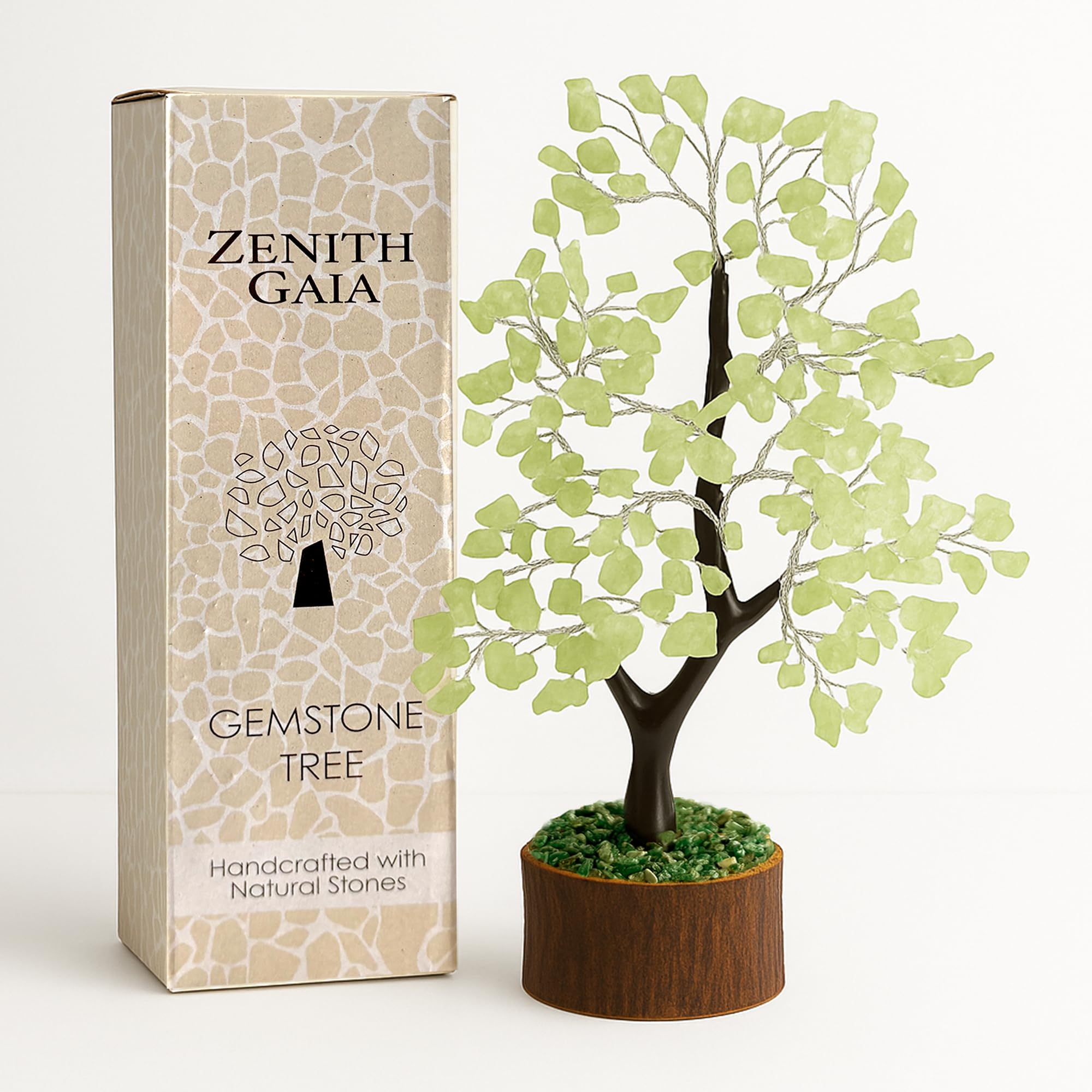 Edelsteinbaum - Kristallbaum Glücksbaum mit Echten Steinen - Grüner Aventurin Chakra Baum, Harmonischer Heilstein Baum, Deko Edelstein Baum gegen Stress - Steinbaum Kristalle Baum Geschenk