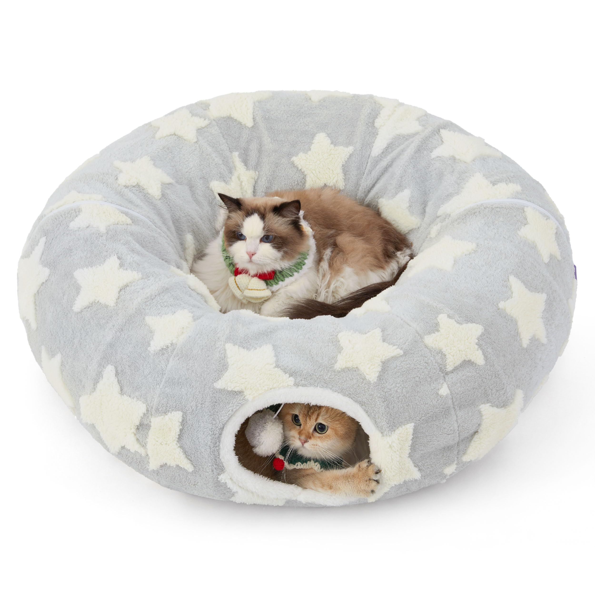 Lesure Cat Tunnel Bed for Indoor Cats - Cute Cat Donut Tunnel Toys for Small Large Cats with Washable Circle Cushion, Round Pet Peekaboo Cave Toy for Kitten/Puppy/Rabbit, Standard Galaxy Grey