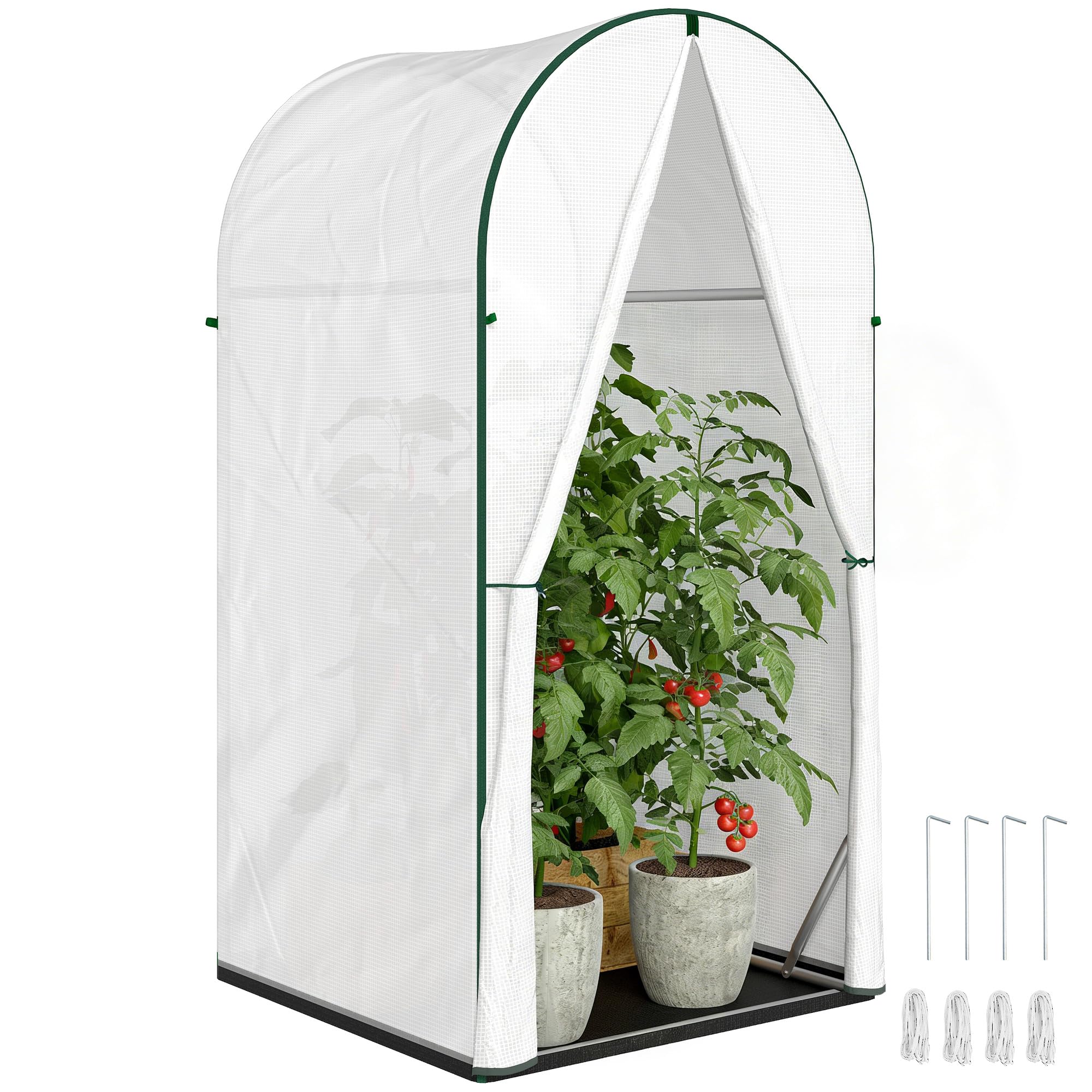 Outsunny Mini Greenhouse, Portable Green House with Roll-Up Door, PE Base, Small Greenhouse for Garden Patio, 100 x 100 x 195 cm, White