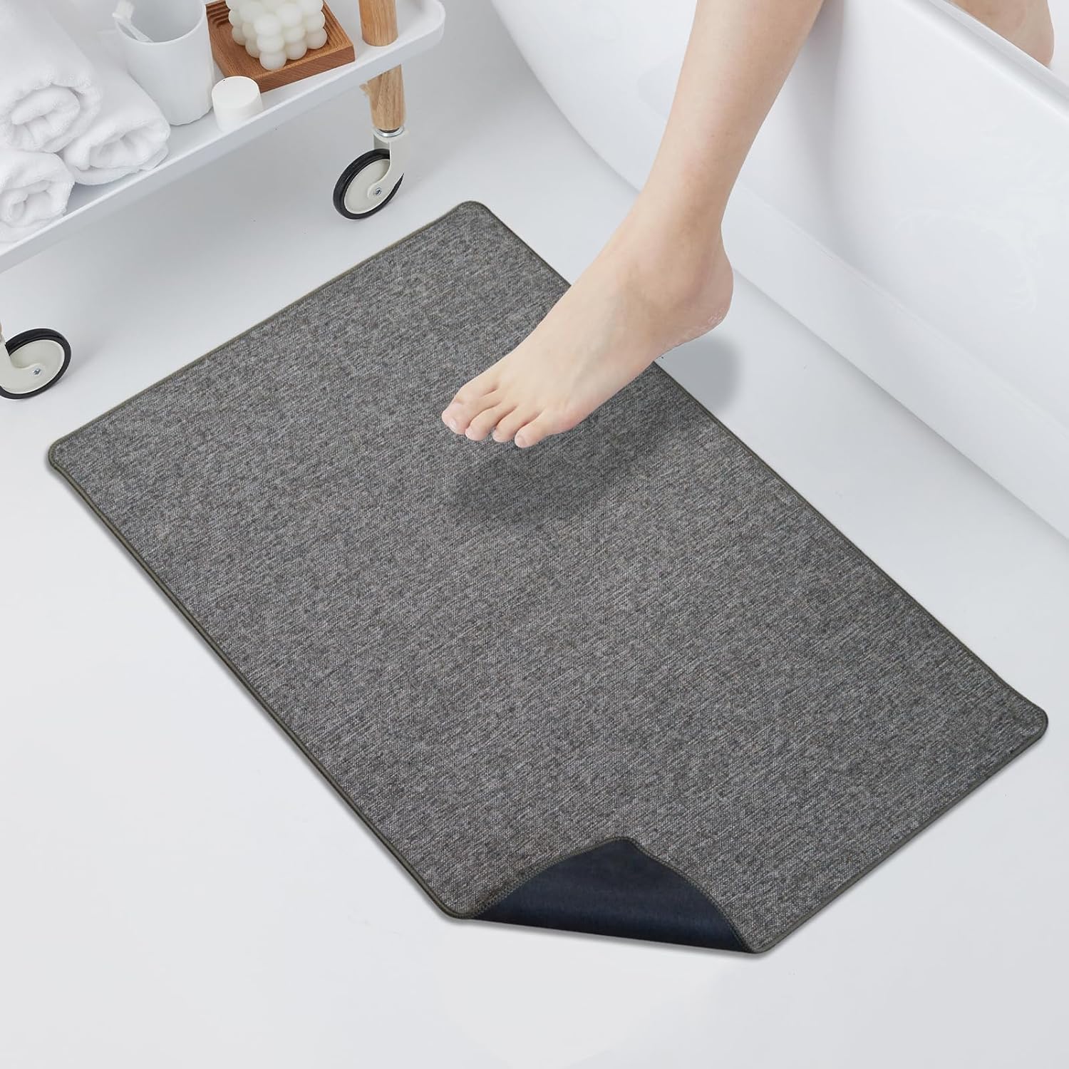 Yancorp Thin Bathroom Rugs 24"x 35" Non-Slip Rubber Bath Mats for Bathroom Quick Dry Bath Rugs, Cozy Cloth Bathroom Mat fit Under Door, Sink, Bathtub, Floor, Shower, Brown Brown 2' x 2'11" (Rectangular)
