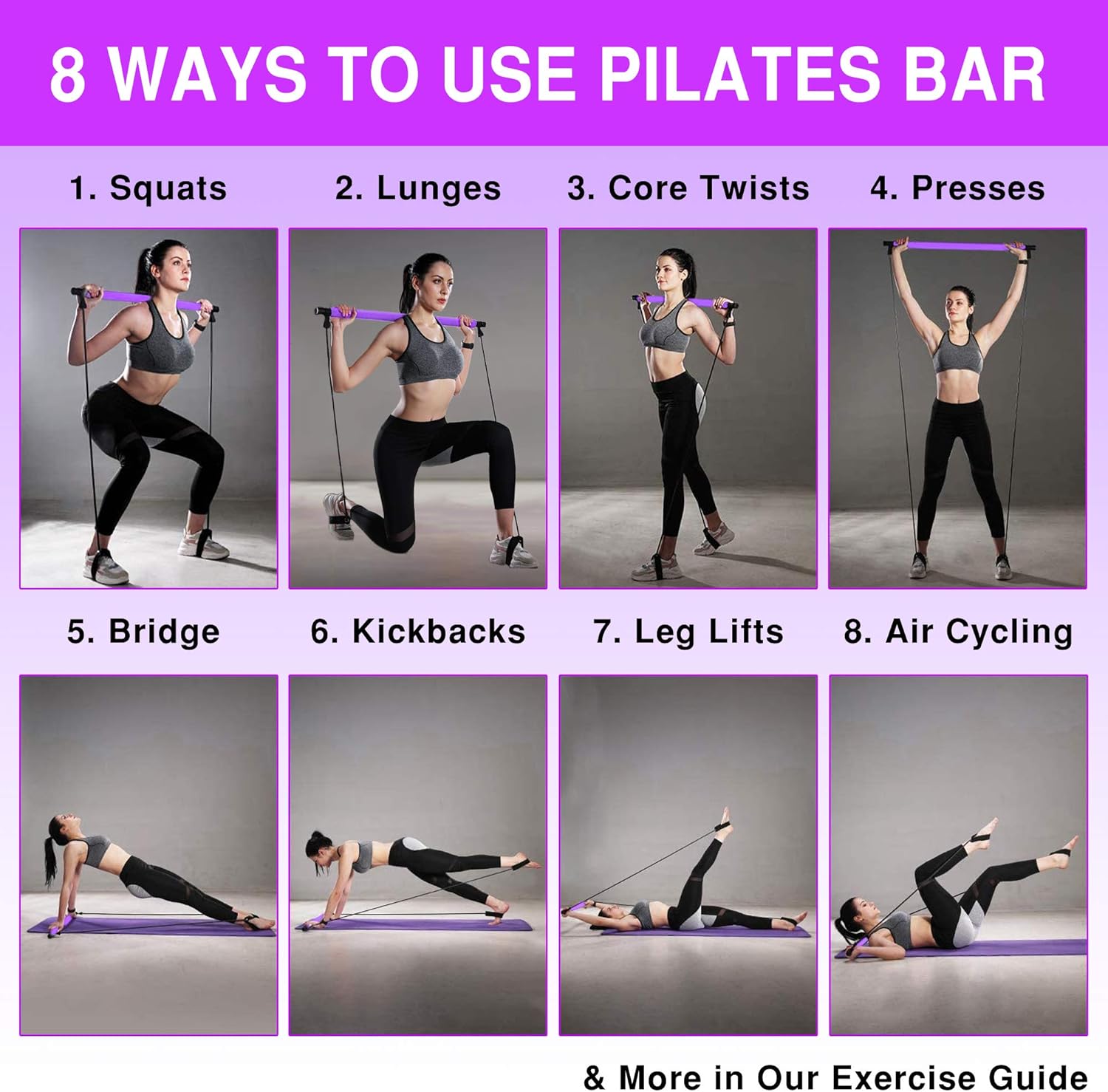 Ascend Pilates Bar Adjustable Resistance Bands - Portable Exercise Equipment Kit for Muscle Toning, Stretching, Recovery, Yoga, Weight Loss, Full Body Workout : Sports & Outdoors
