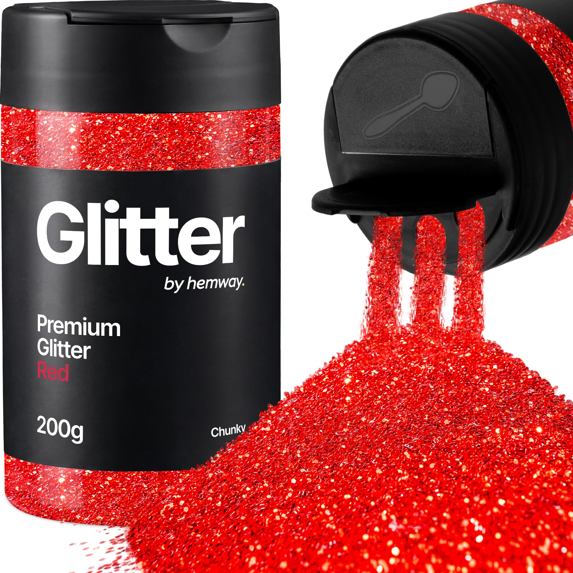 Hemway Red Glitter Shaker, 200g Chunky Glitter for Crafts Metallic Flake Sequins for Resin & Epoxy Crafts for Decorating, Halloween, Christmas, Nail, Face, Art