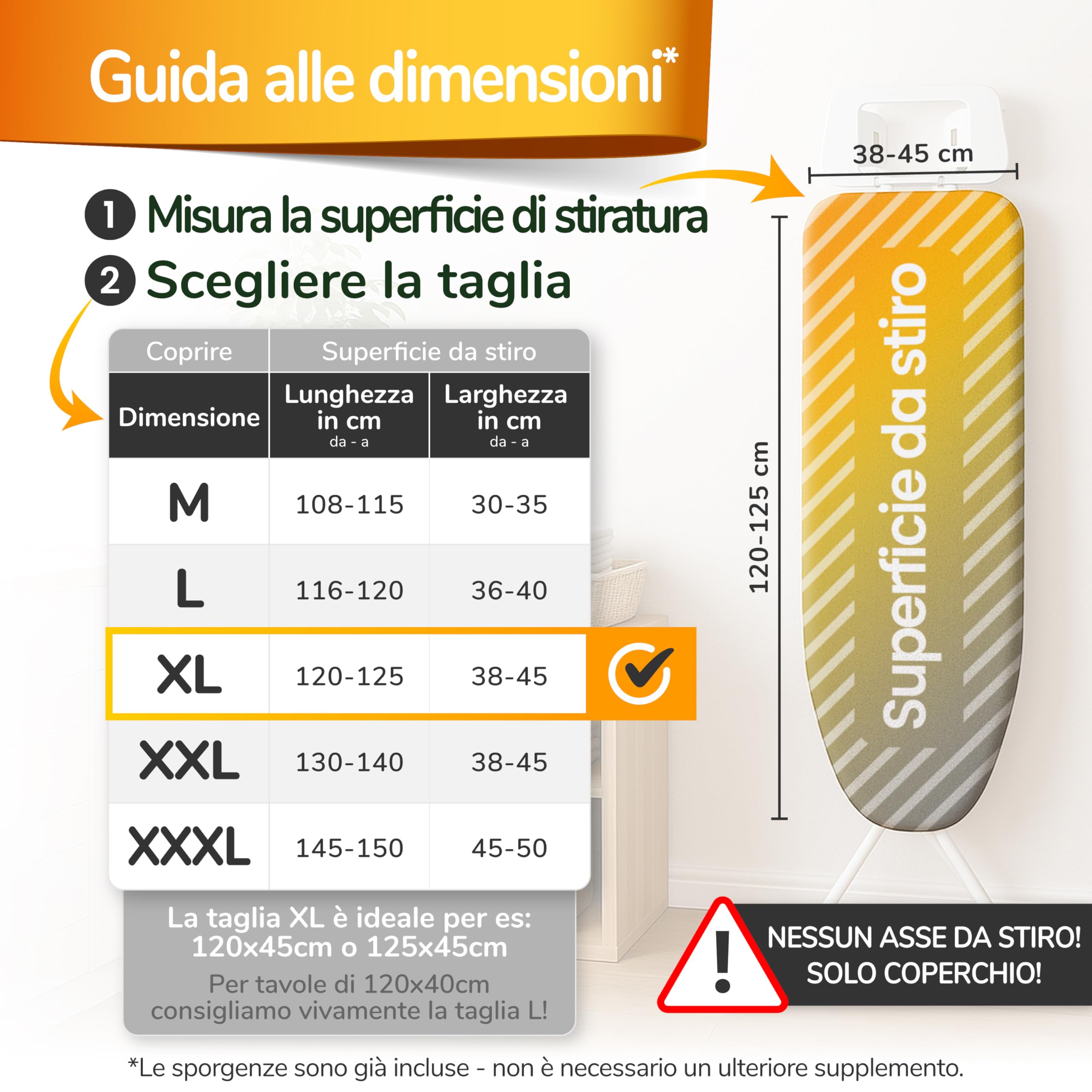 Copriasse da stiro mollettone fodera per mobile da stiro CM58X120 EXTRA LARGE