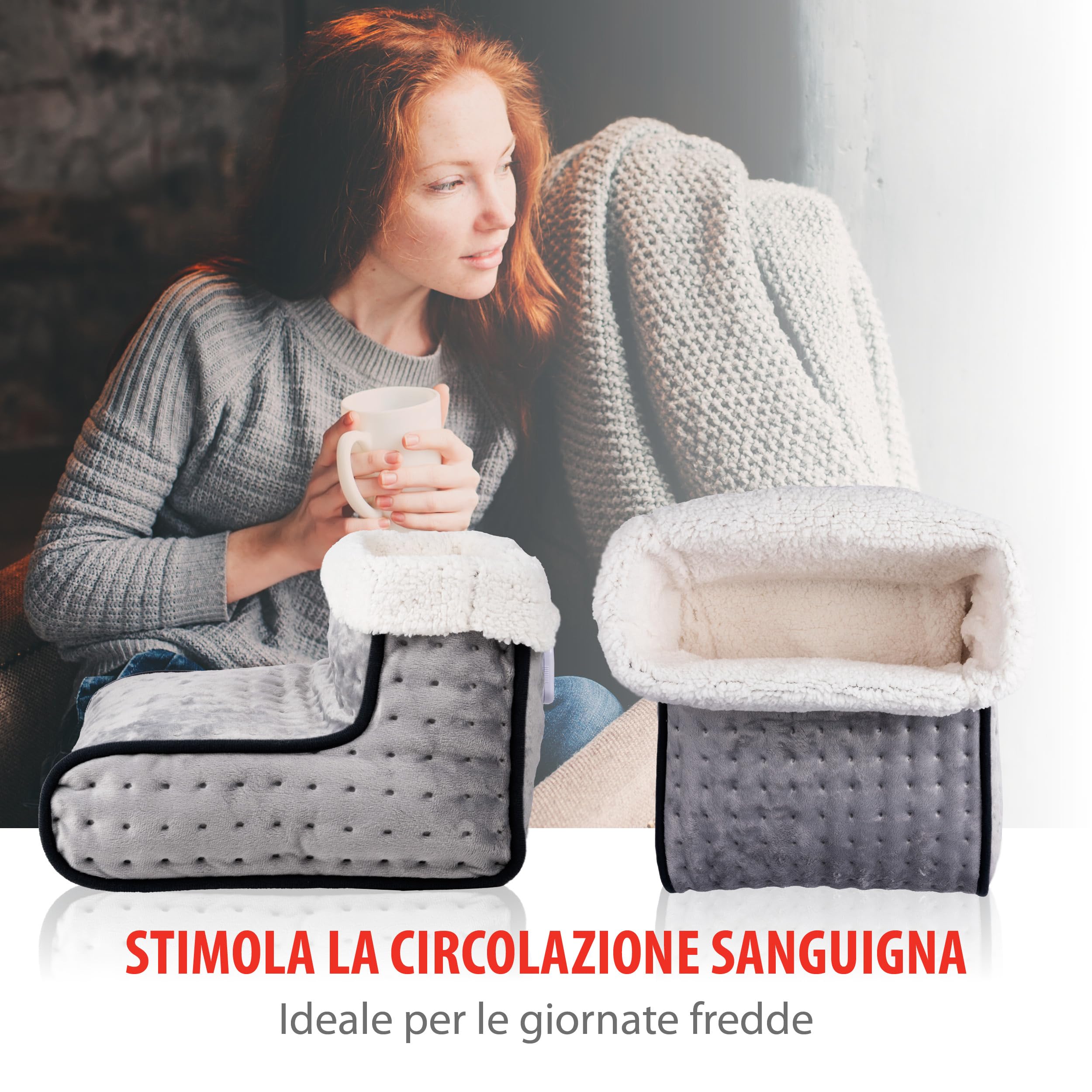 alpina Scaldapiedi Elettrico - Scalda Piedi Casa Elettrico Protezione dal Surriscaldamento - Scalda Piedi Casa Elettrico Fodera interna Lavabile - 3 Impostazioni di Calore - Grigio