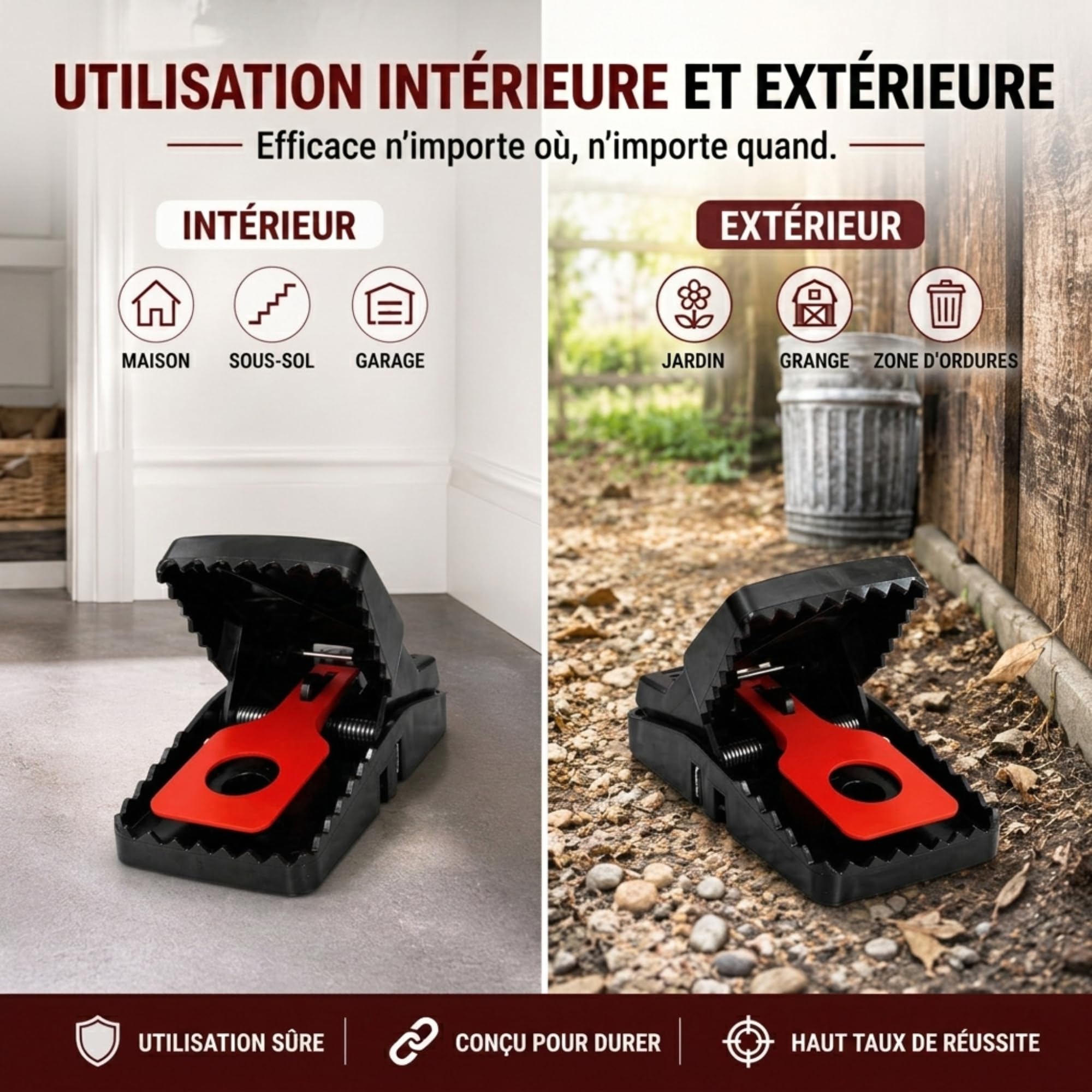 GIVERNY Piège à Rats XXL Lot de 6 Tapette Ultra-Puissante Réutilisable Anti Rongeurs Non Toxique Intérieur Extérieur
